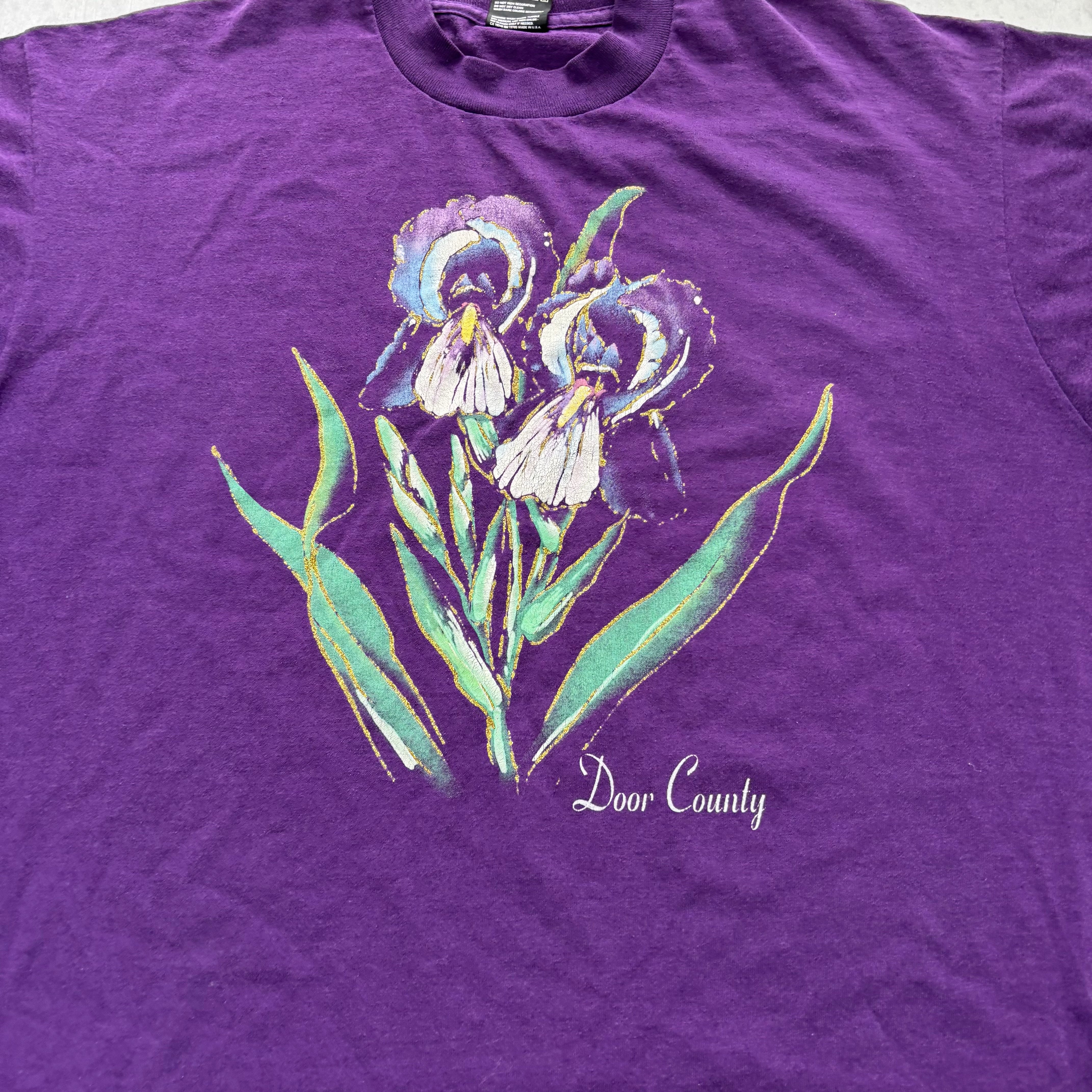 Vintage T Shirt Mens XL Purple Single Stitch Graphic Print 90s USA Flowers (E)