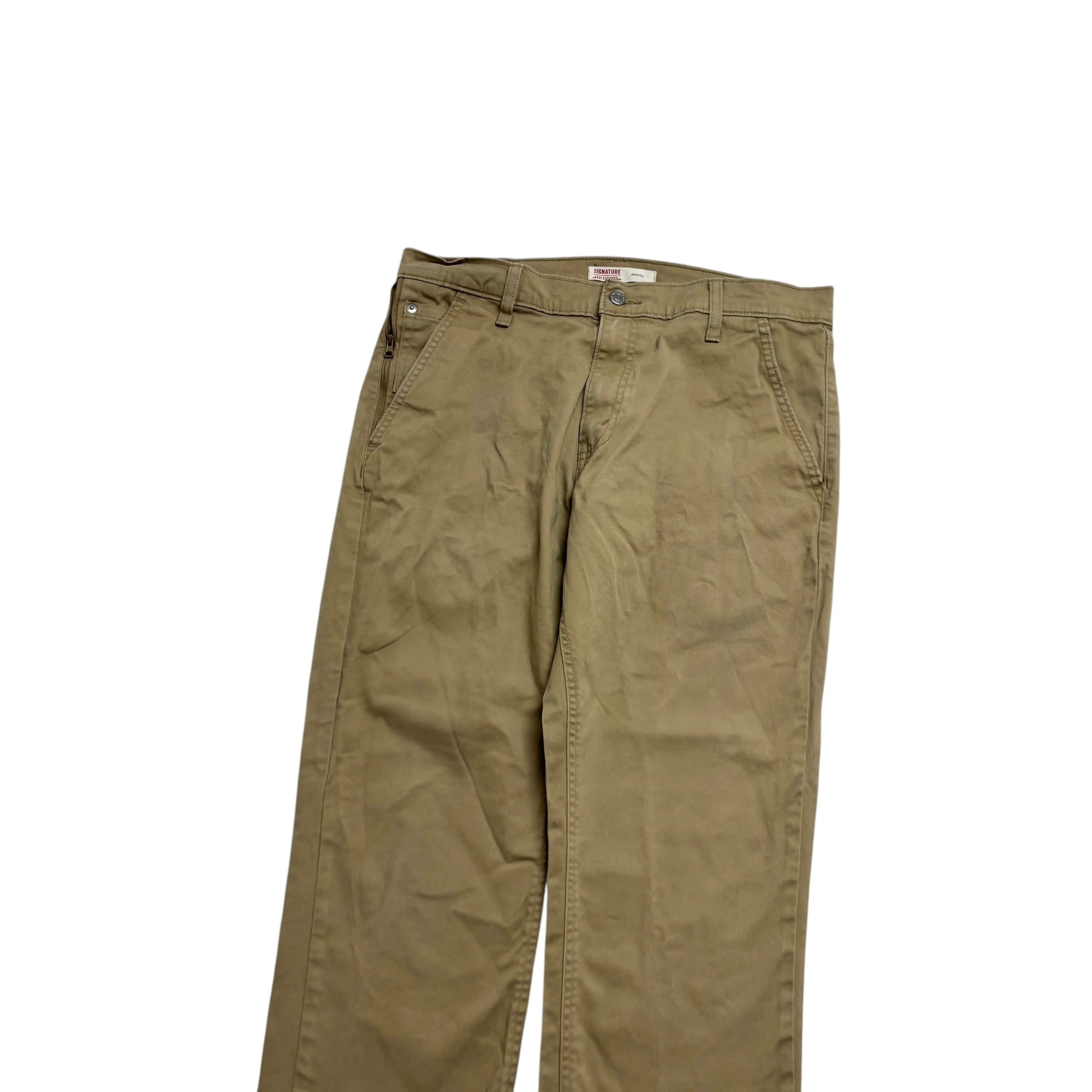 Levis Signature Trousers W34 L29 Mens Beige Athletic Straight Stretch Pants (E)