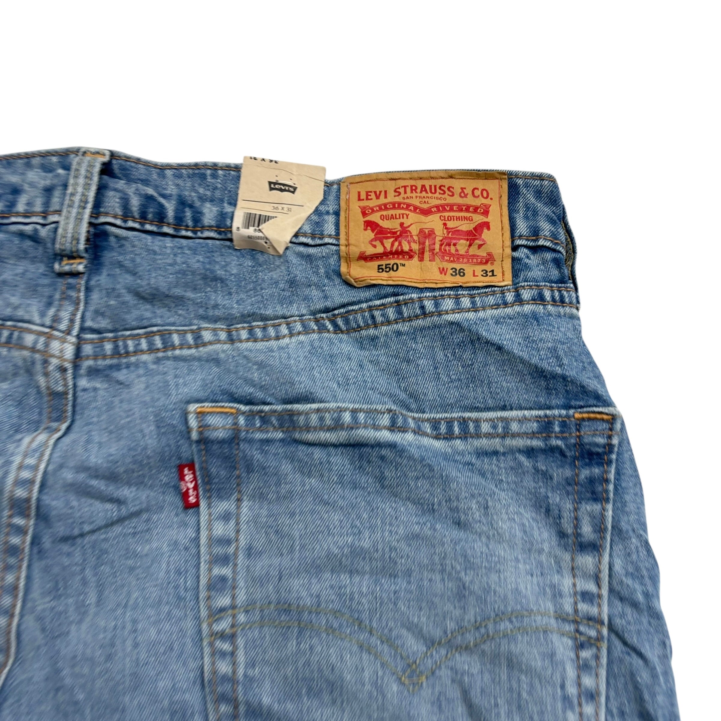 Levis 550 Jeans W36 L31 Mens Light Blue Relaxed Straight Fit Stretch Denim (E)