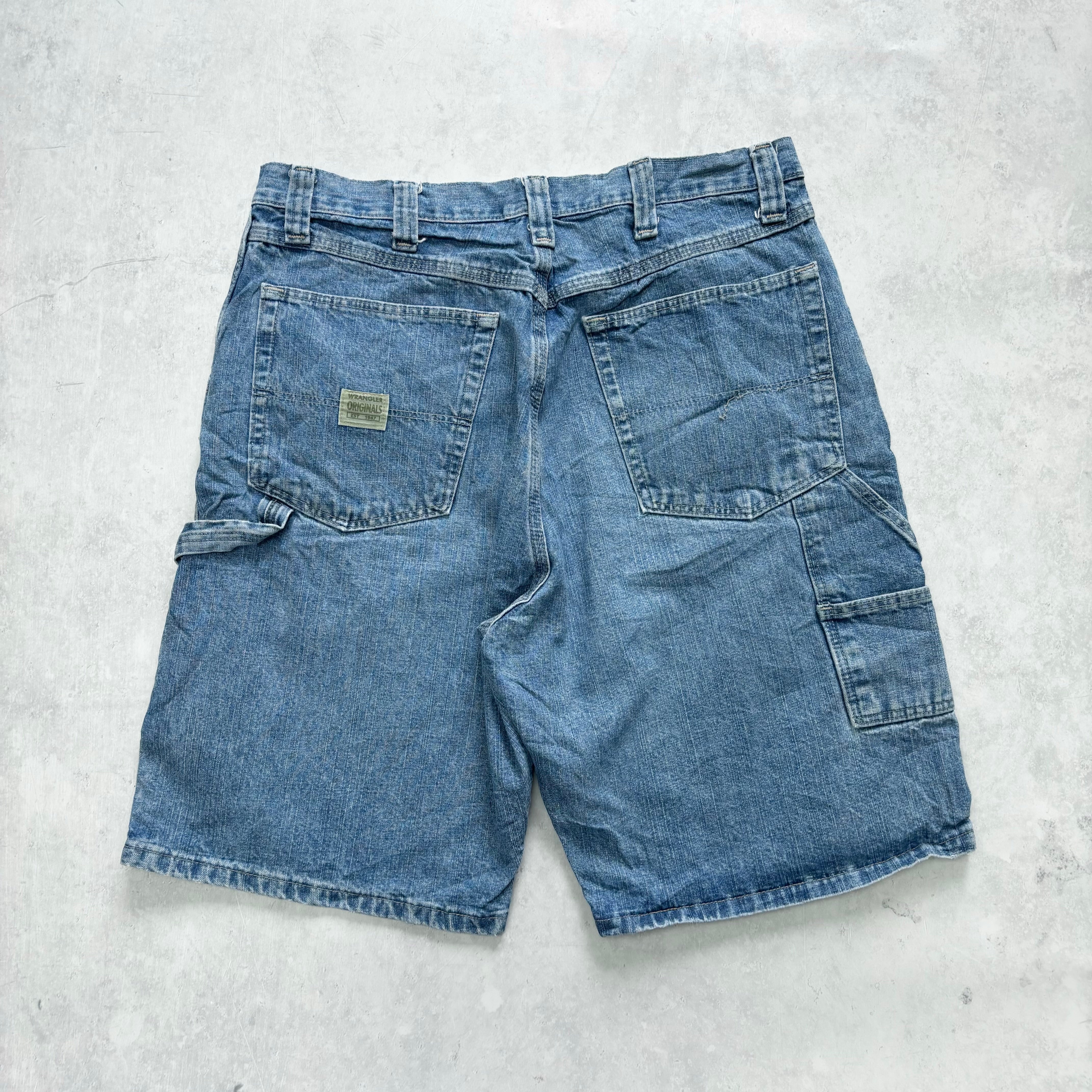 Vintage Wrangler Jorts W34 Mens Denim Shorts Mid Blue Baggy Relaxed Carpenter