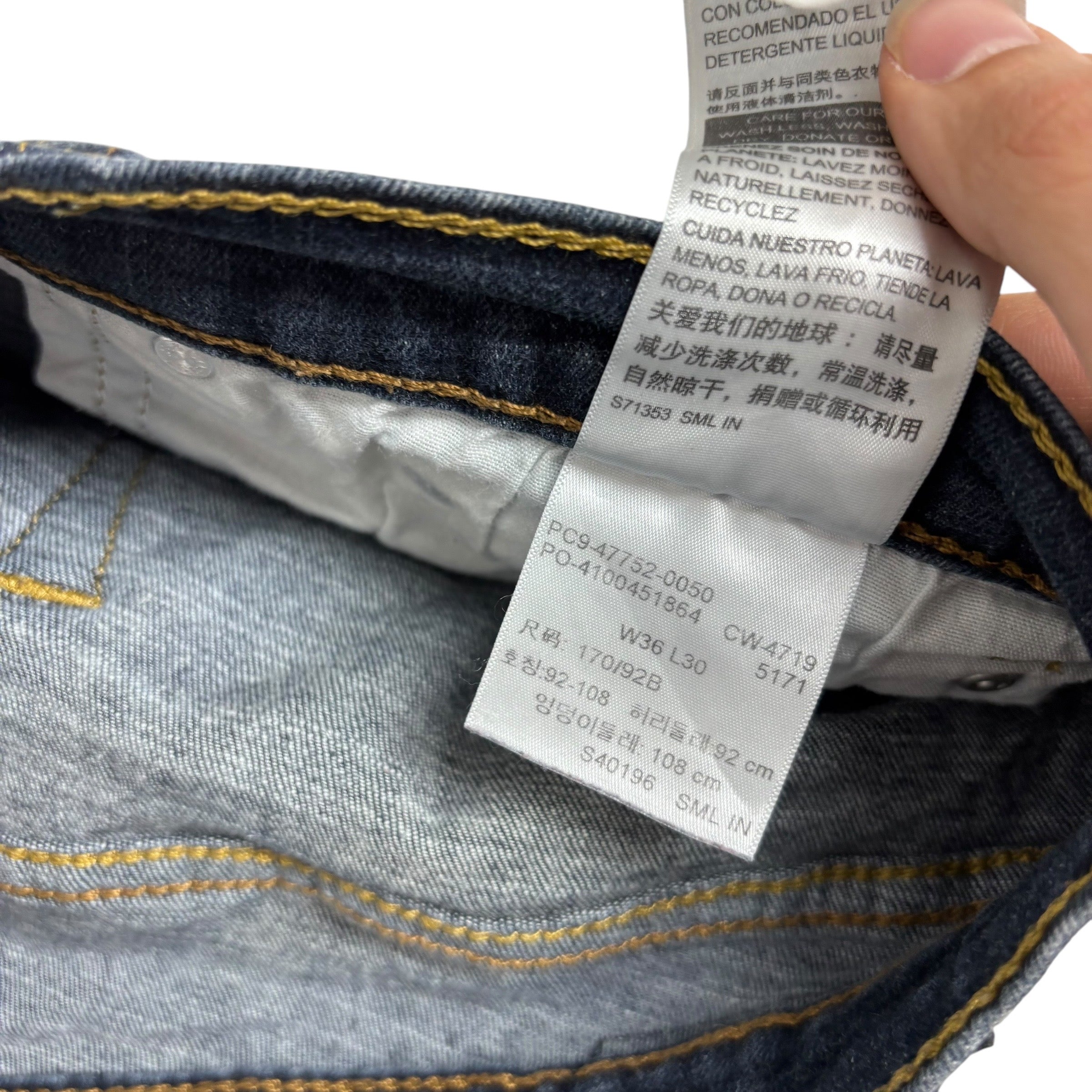 Levis Denizen Jeans W36 L30 Mens Dark Blue Slim Straight Fit Stretch Denim (E)