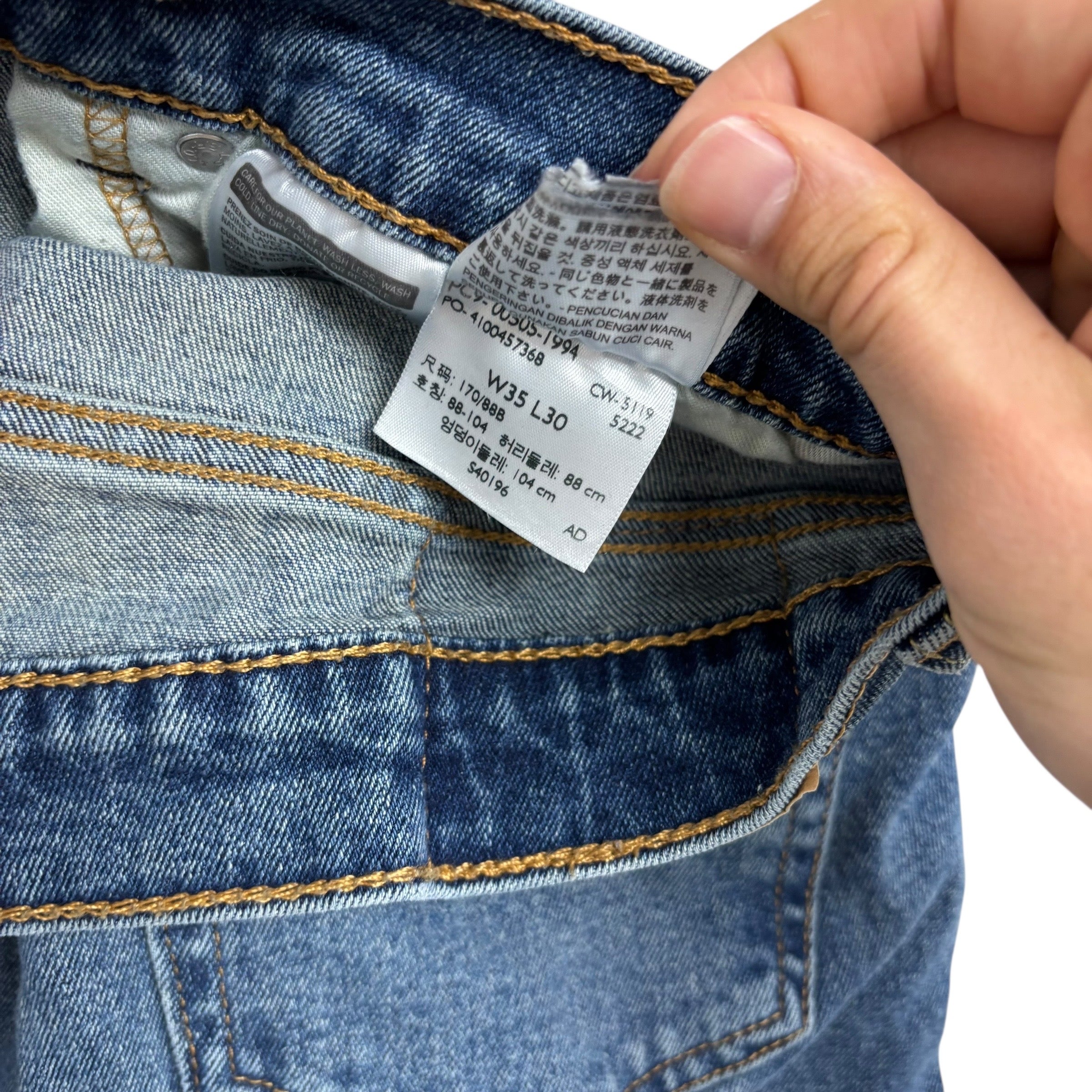 Levis 505 Jeans W35 L30 Mens Mid Blue Regular Straight Fit Stretch Denim (F)