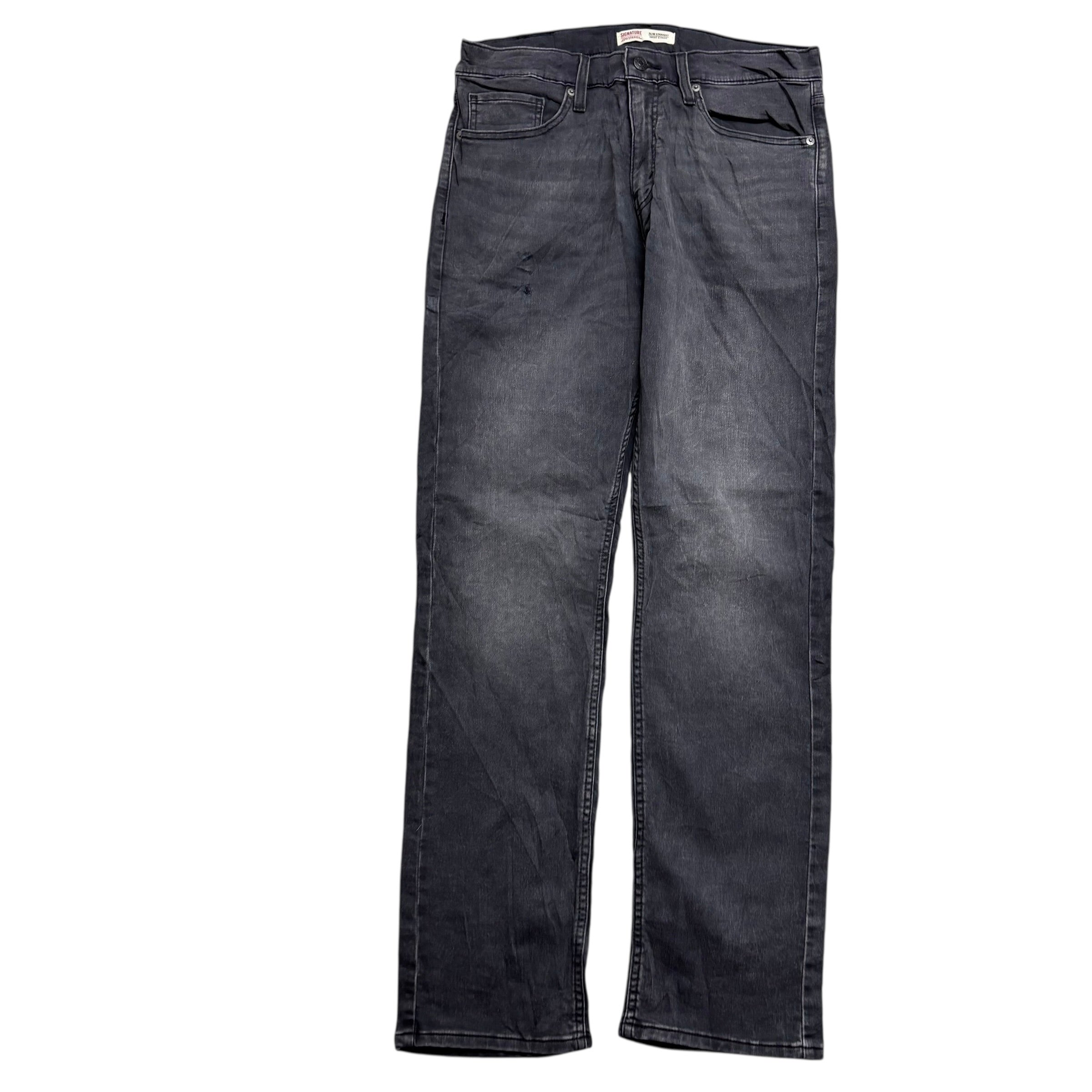 Levis Signature Jeans W33 L32 Mens Black Slim Straight Fit Stretch Denim (F)