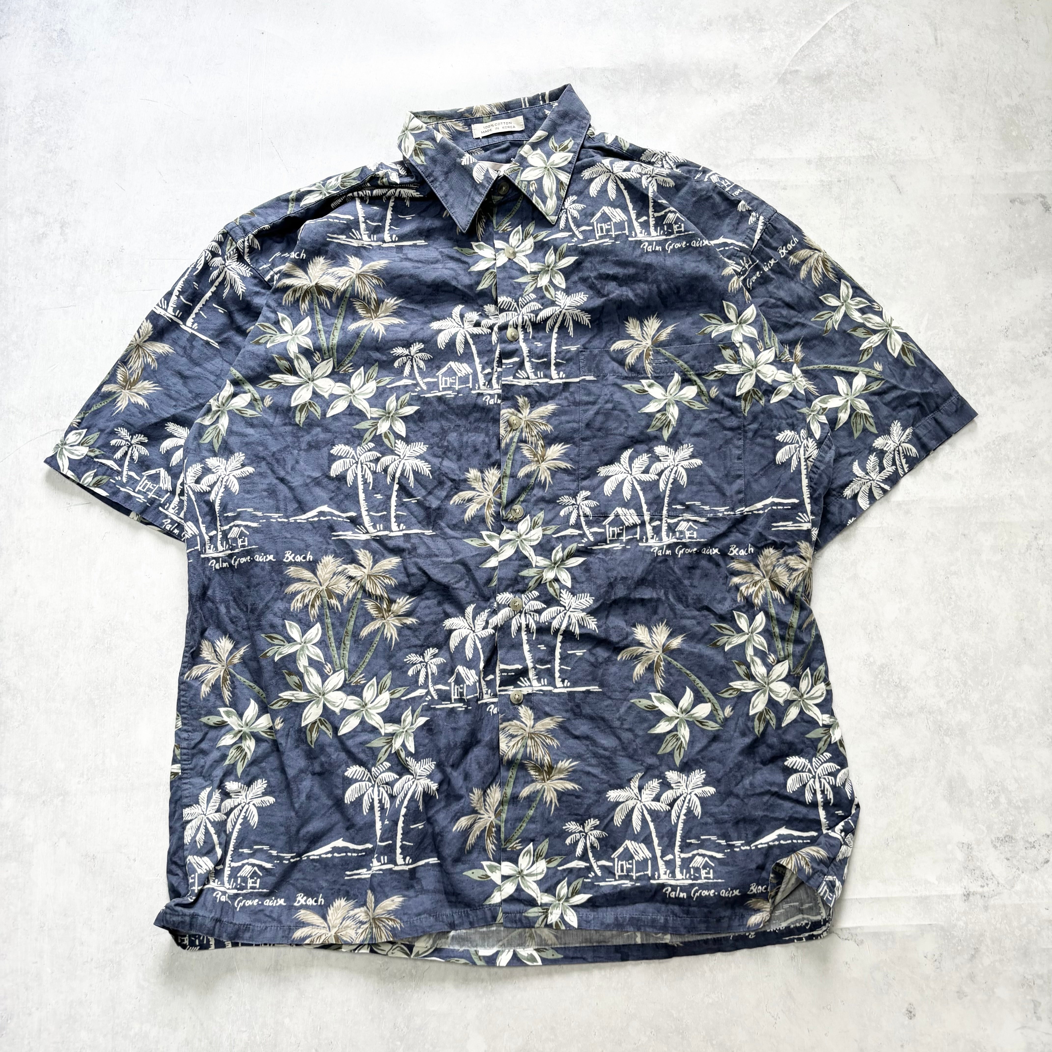 Hawaiian Shirt Mens Large Blue Floral Aloha Short Sleeve Cotton (E)