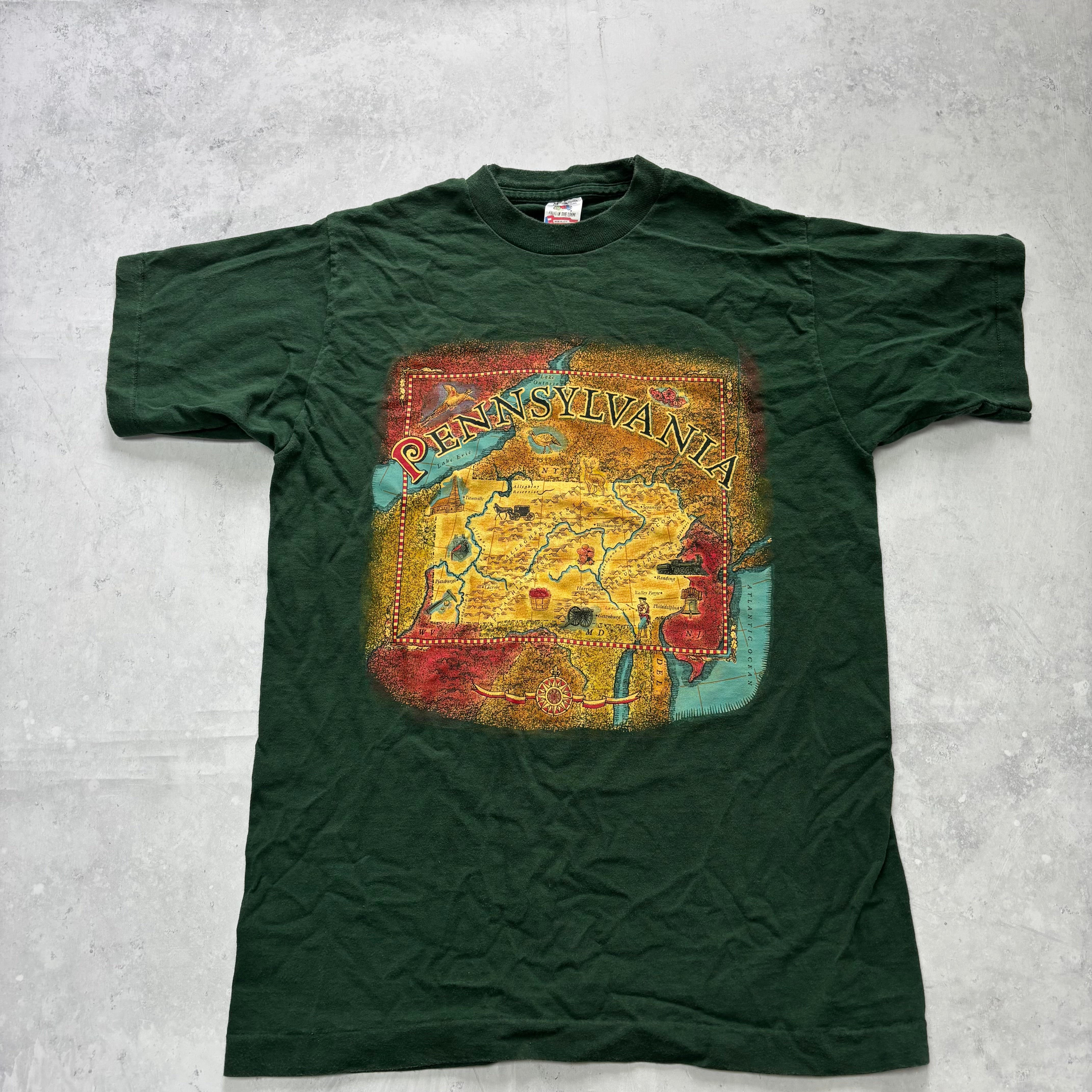 Vintage T Shirt Mens Medium Green Single Stitch Graphic Print 90s USA Tourist (E)
