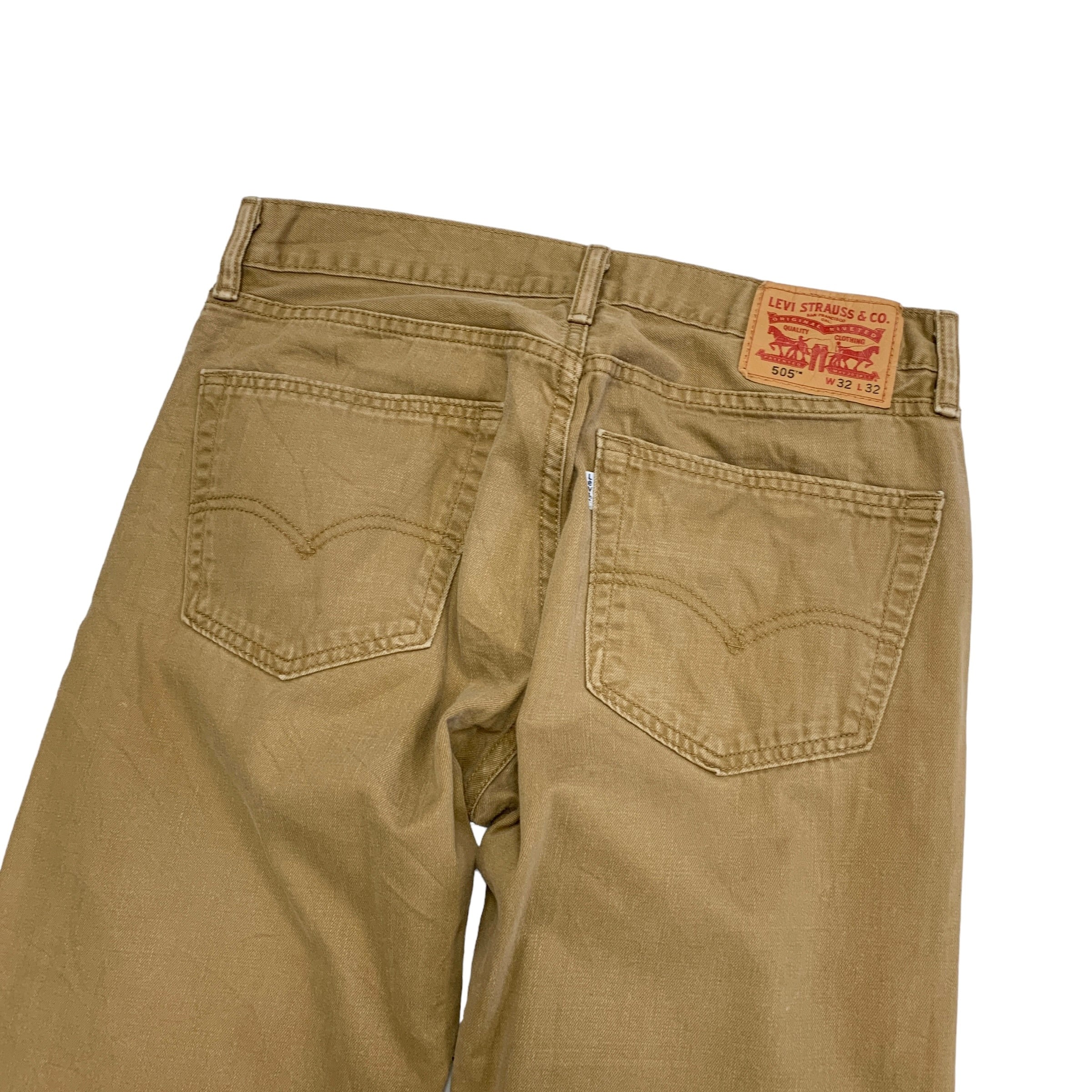 Levis 505 Trousers W32 L32 Mens Brown Tan Regular Straight Fit Stretch Chino