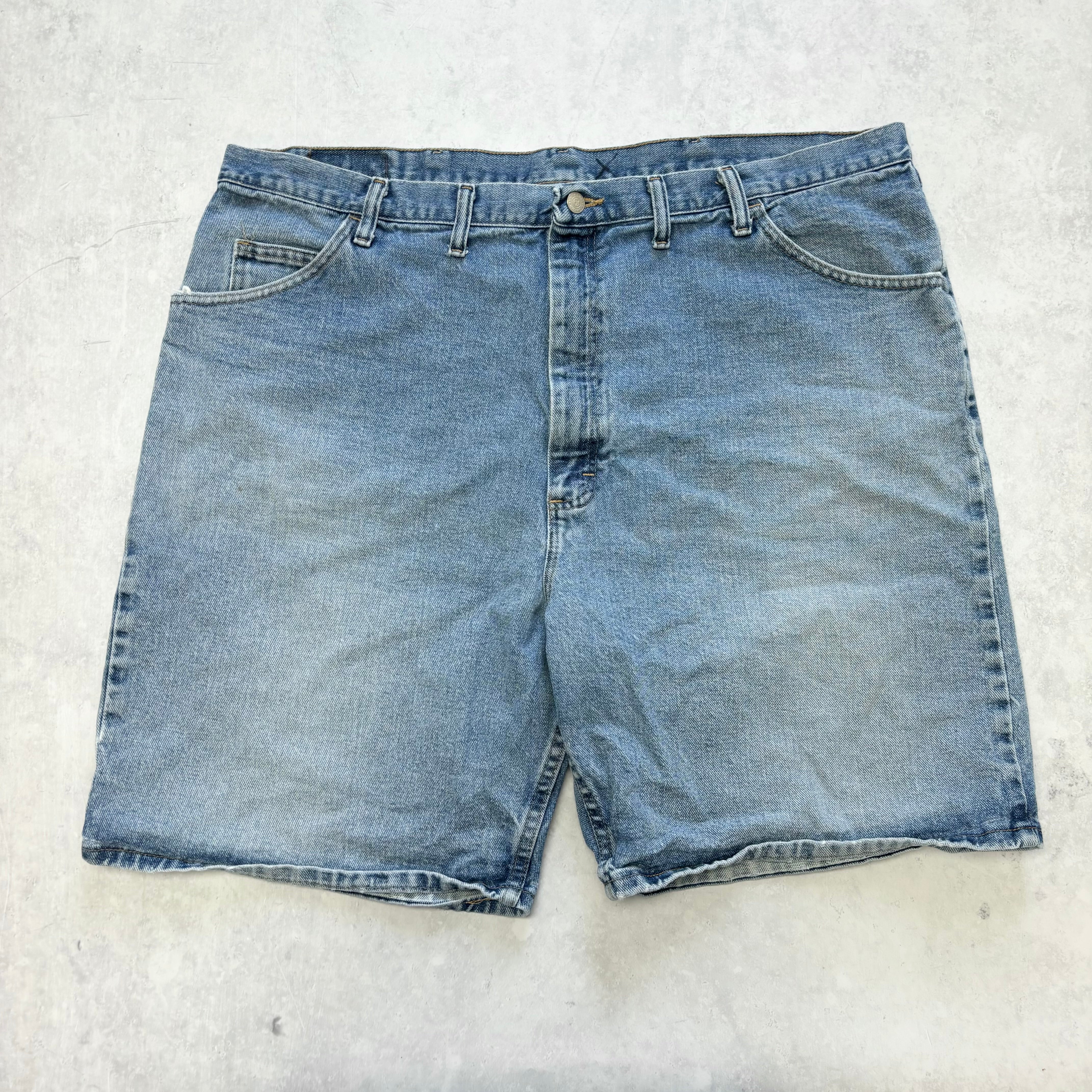 Vintage Wrangler Jorts W44 Mens Denim Shorts Light Blue Baggy Relaxed Fit