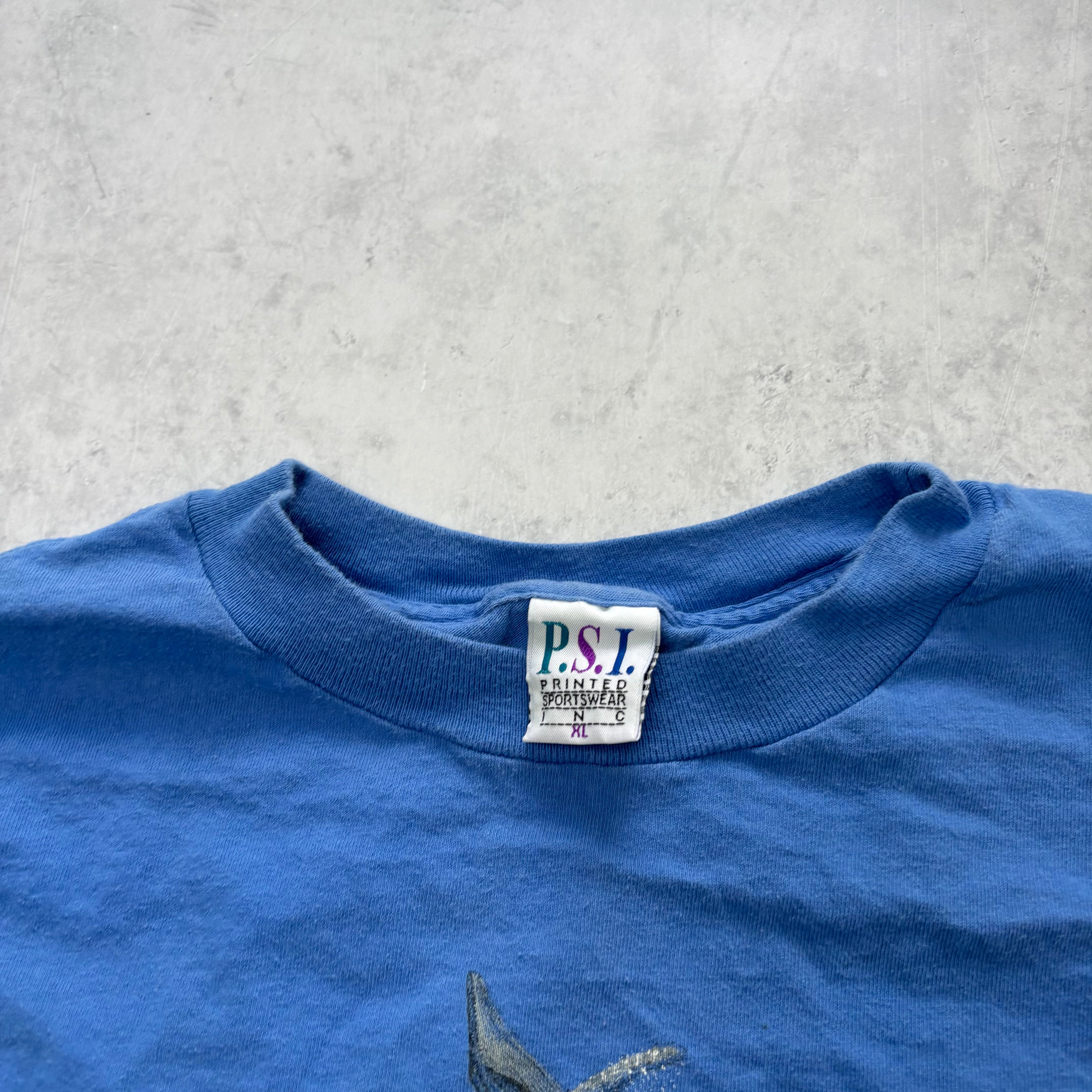 Vintage T Shirt Mens XL Blue Single Stitch Graphic Print 90s USA Whales