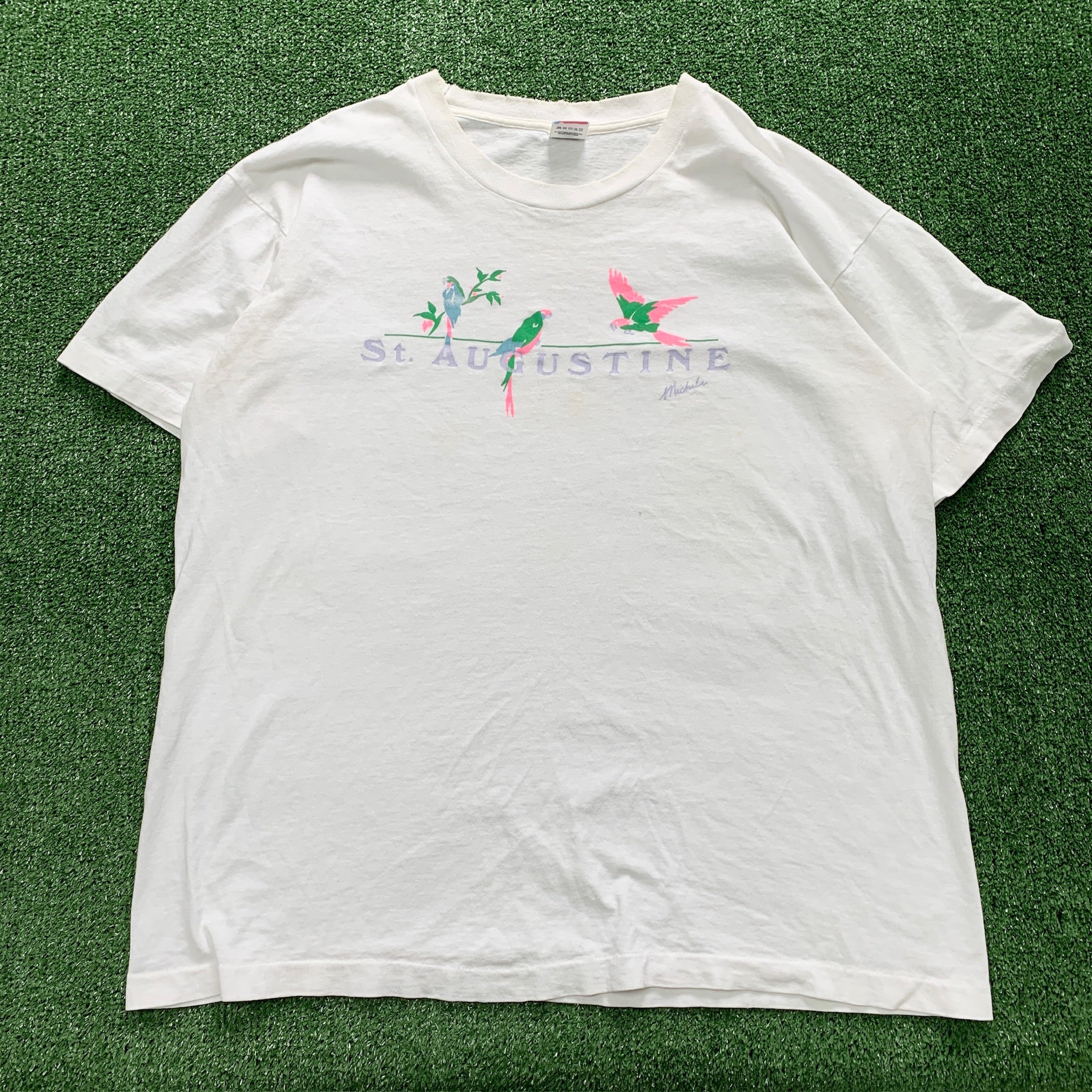 Vintage T Shirt Mens XL White Single Stitch Graphic Print 90s USA Tourist