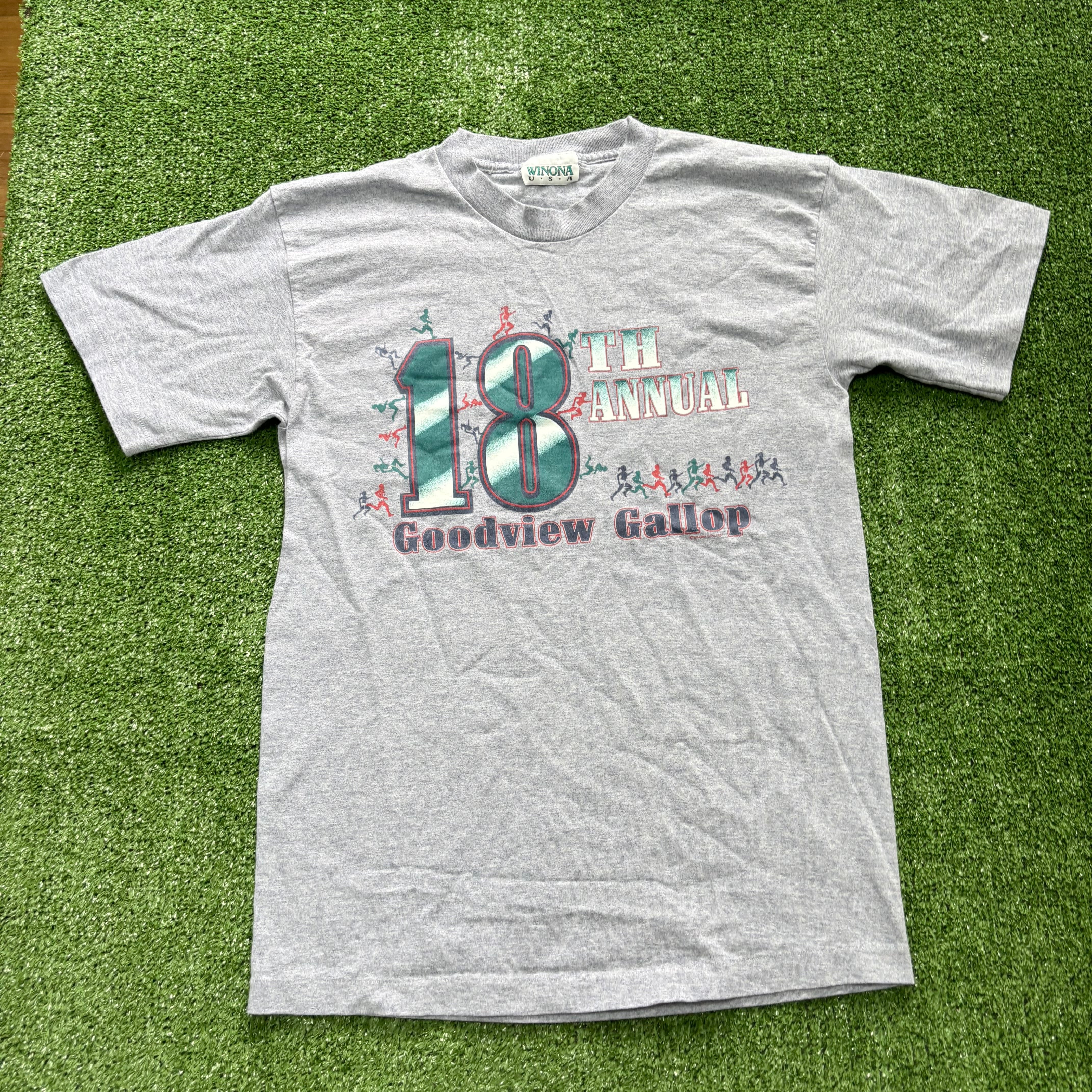 Vintage T Shirt Mens Small Grey Single Stitch Graphic Print 90s Run Race (E)