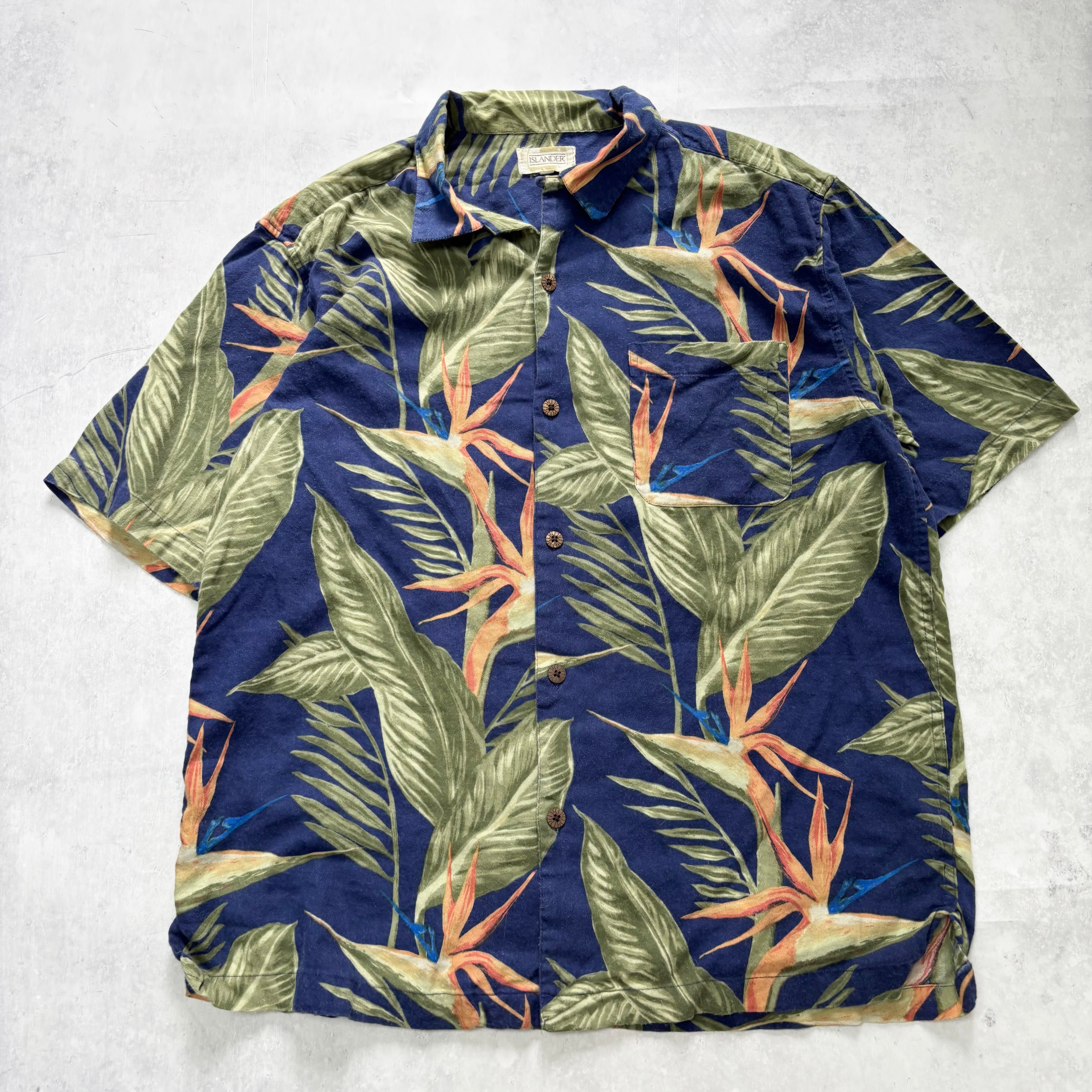 Vintage Hawaiian Shirt Mens Large Blue Floral Aloha Short Sleeve