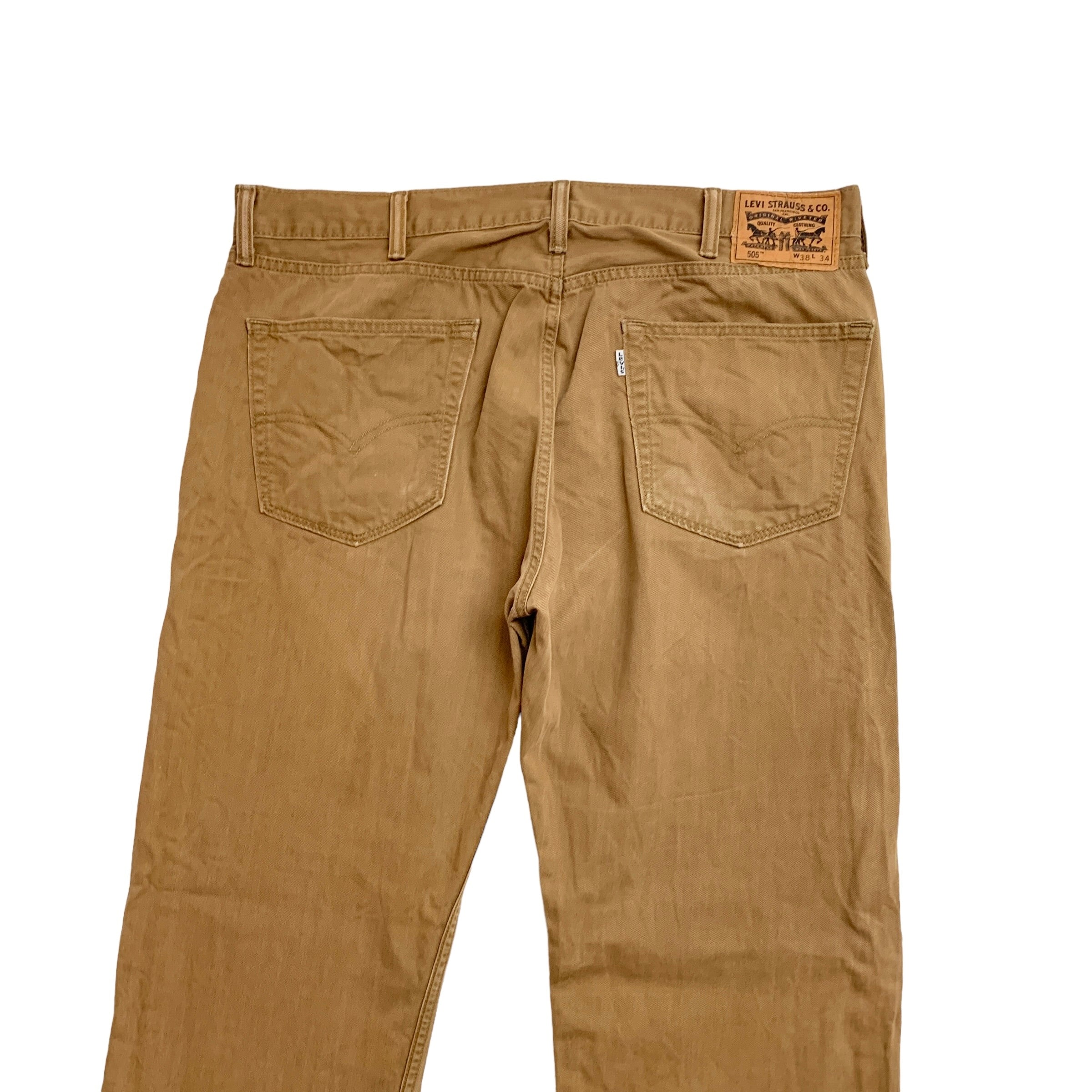 Levis 505 Trousers W38 L34 Mens Brown Regular Straight Fit Cotton Pants