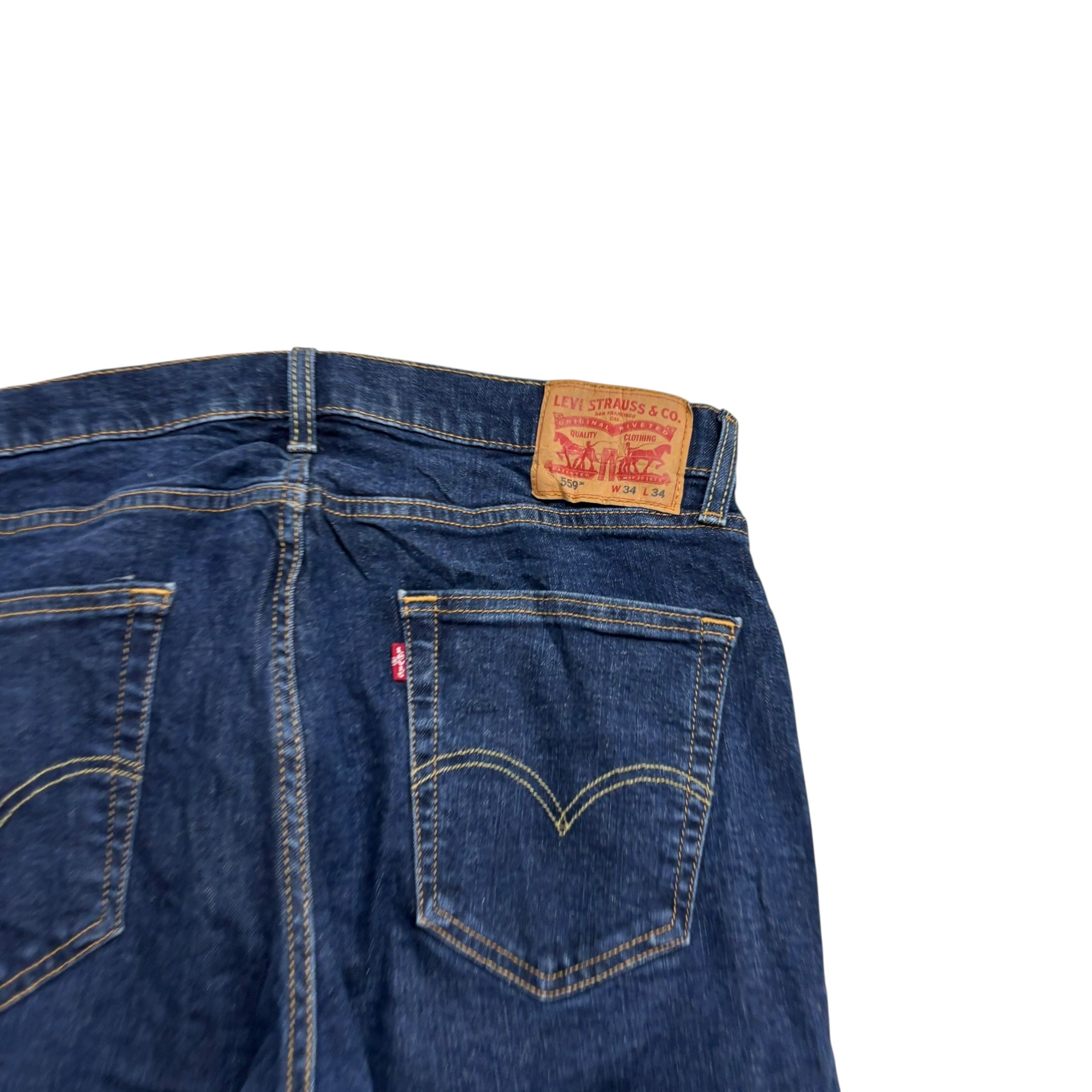 Levis 559 Jeans W34 L34 Mens Dark Blue Regular Straight Fit Stretch Denim (E)