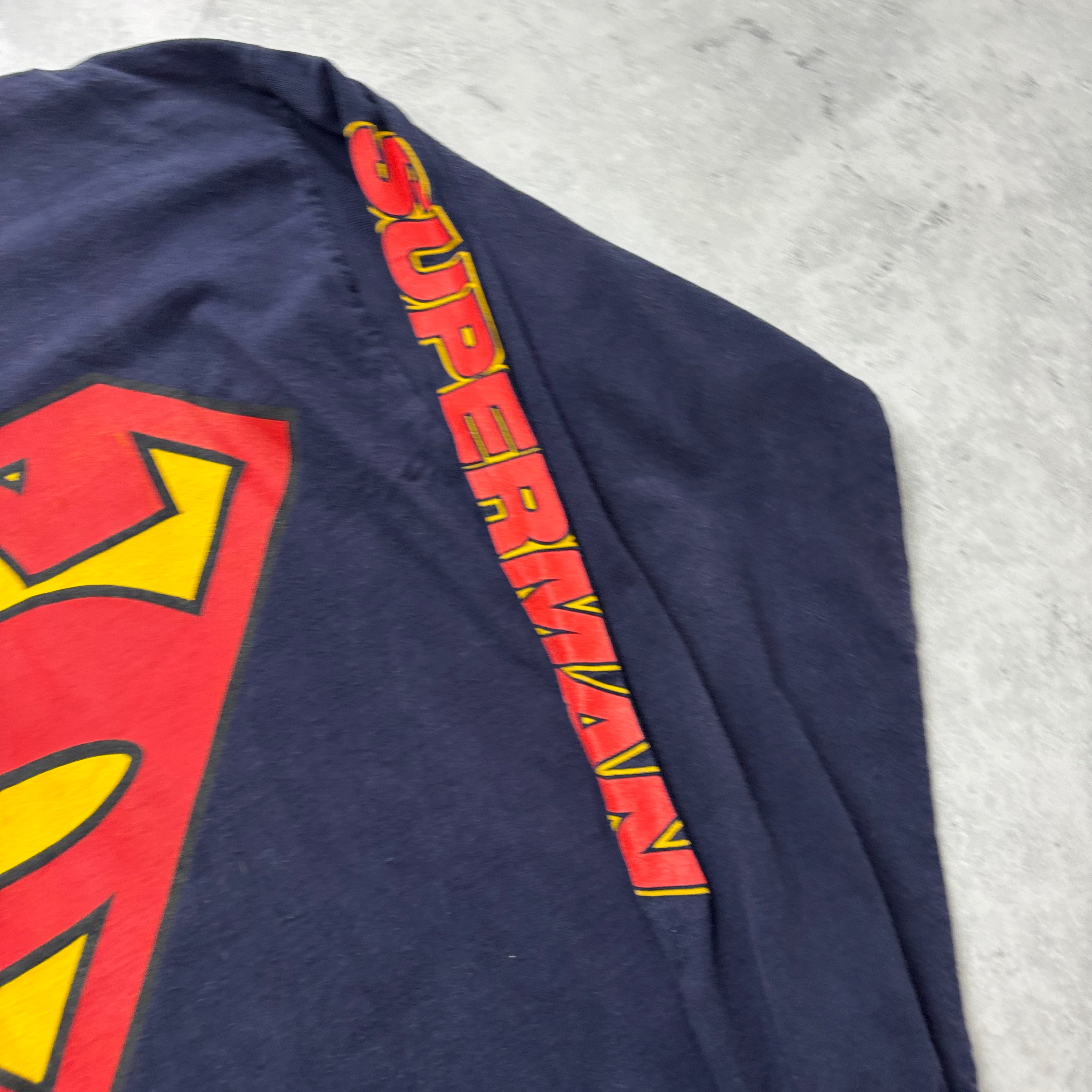 Vintage T Shirt Mens XL Navy Blue Graphic Print 00s Superman DC Comics (F)