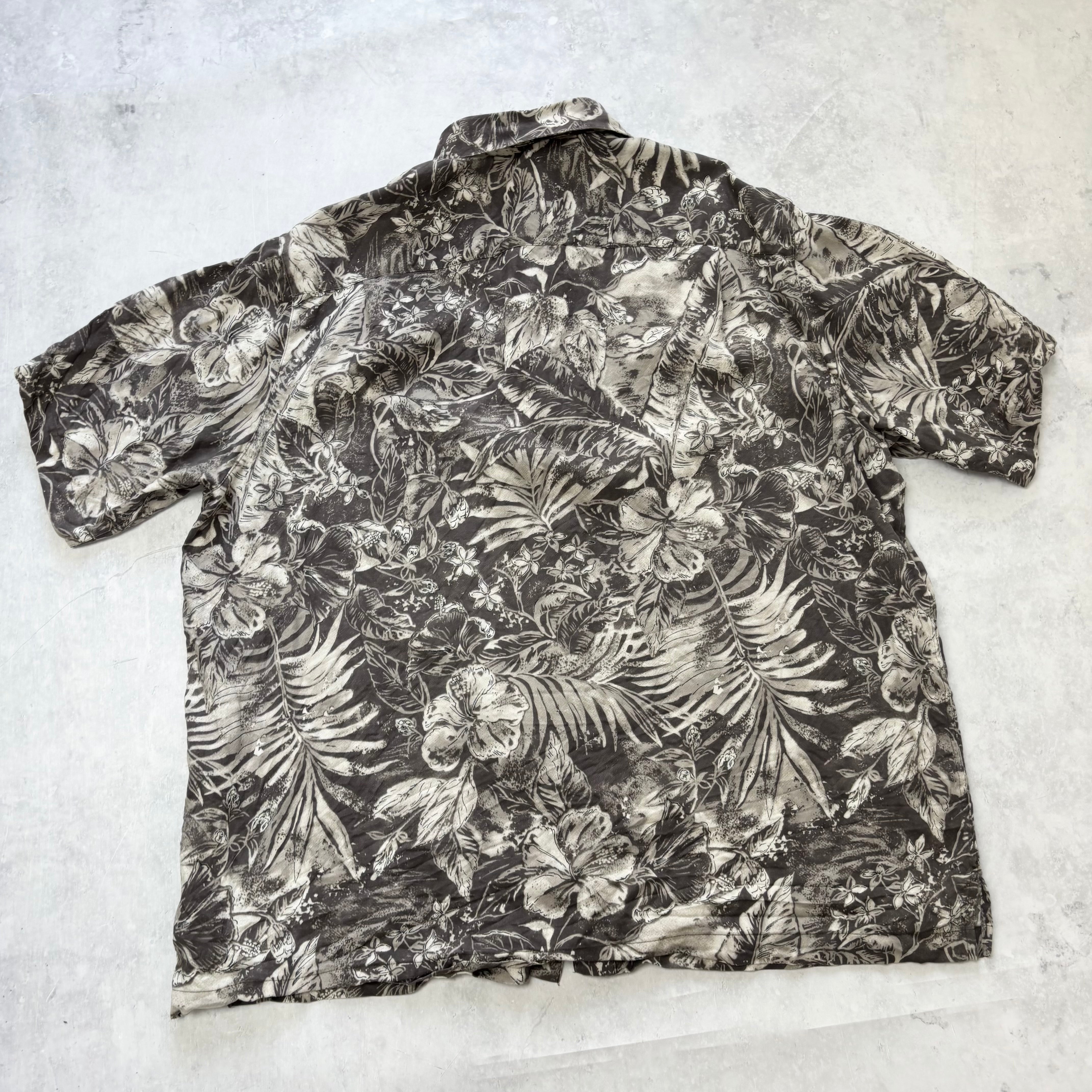 Vintage Hawaiian Shirt Mens XXL Grey Floral Aloha Short Sleeve Silk Blend (E)