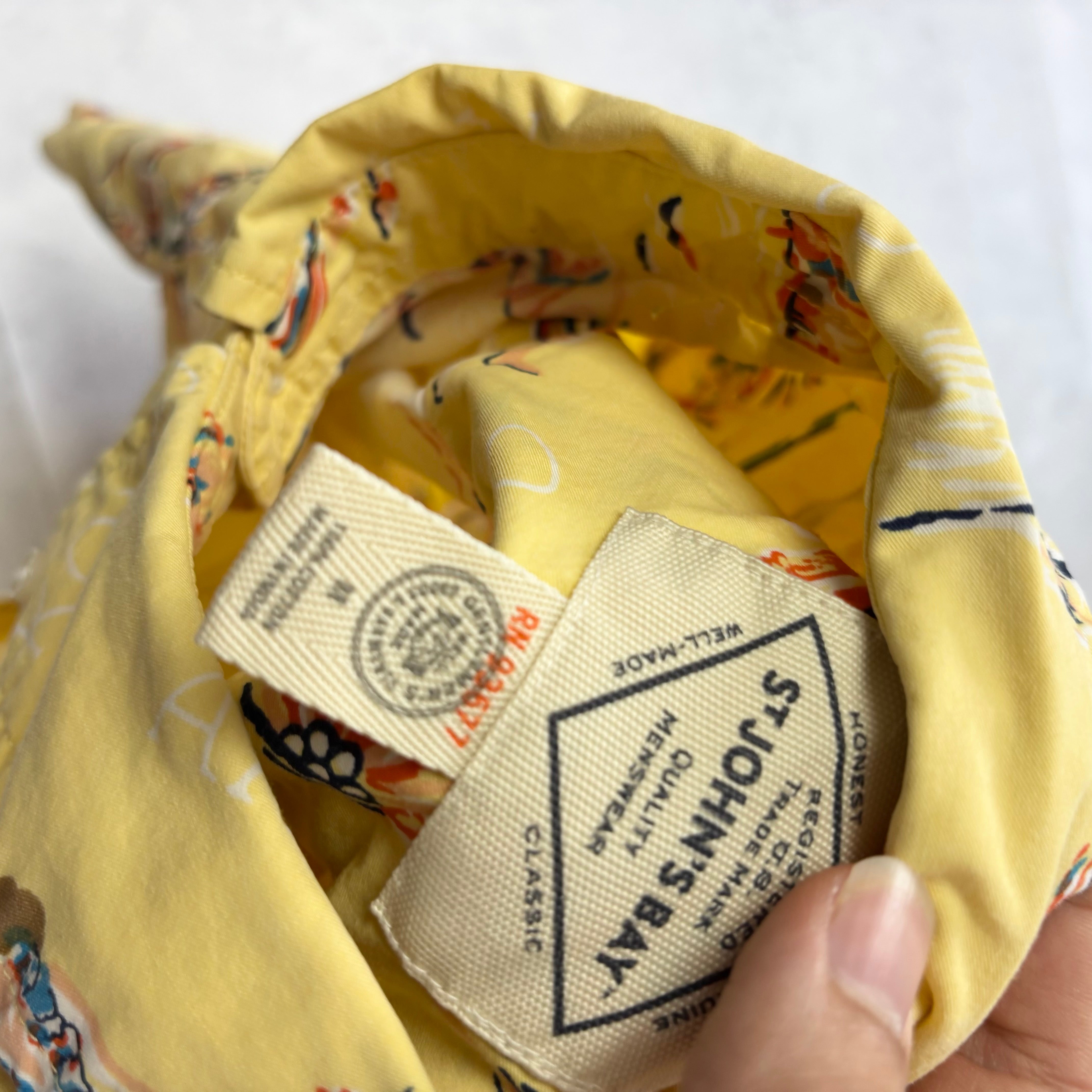 Hawaiian Shirt Mens Medium Yellow Aloha Short Sleeve Cotton Slim Fit