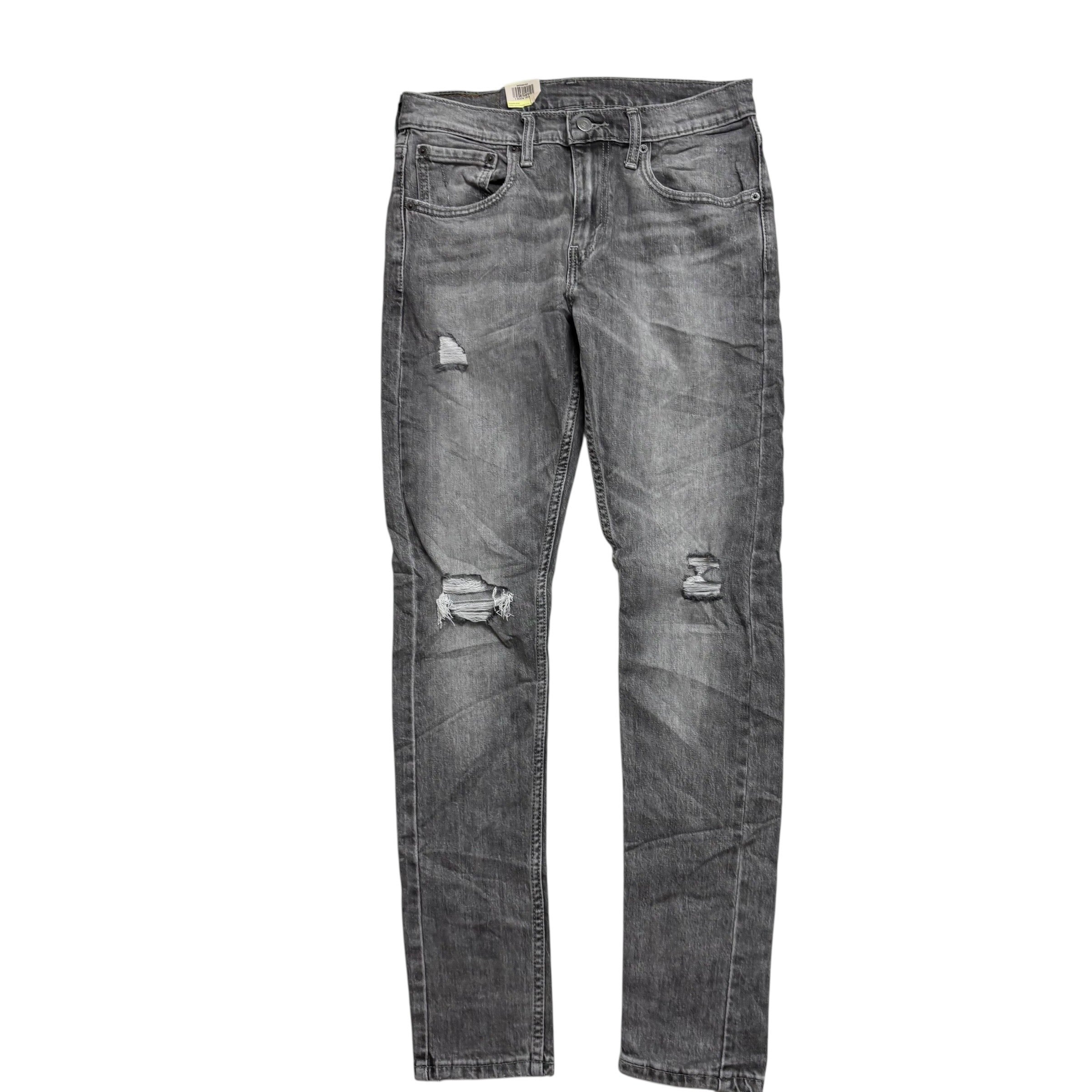 Levis Skinny Tapered Fit Jeans W30 L32 Mens Grey Distressed Stretch Denim (E)