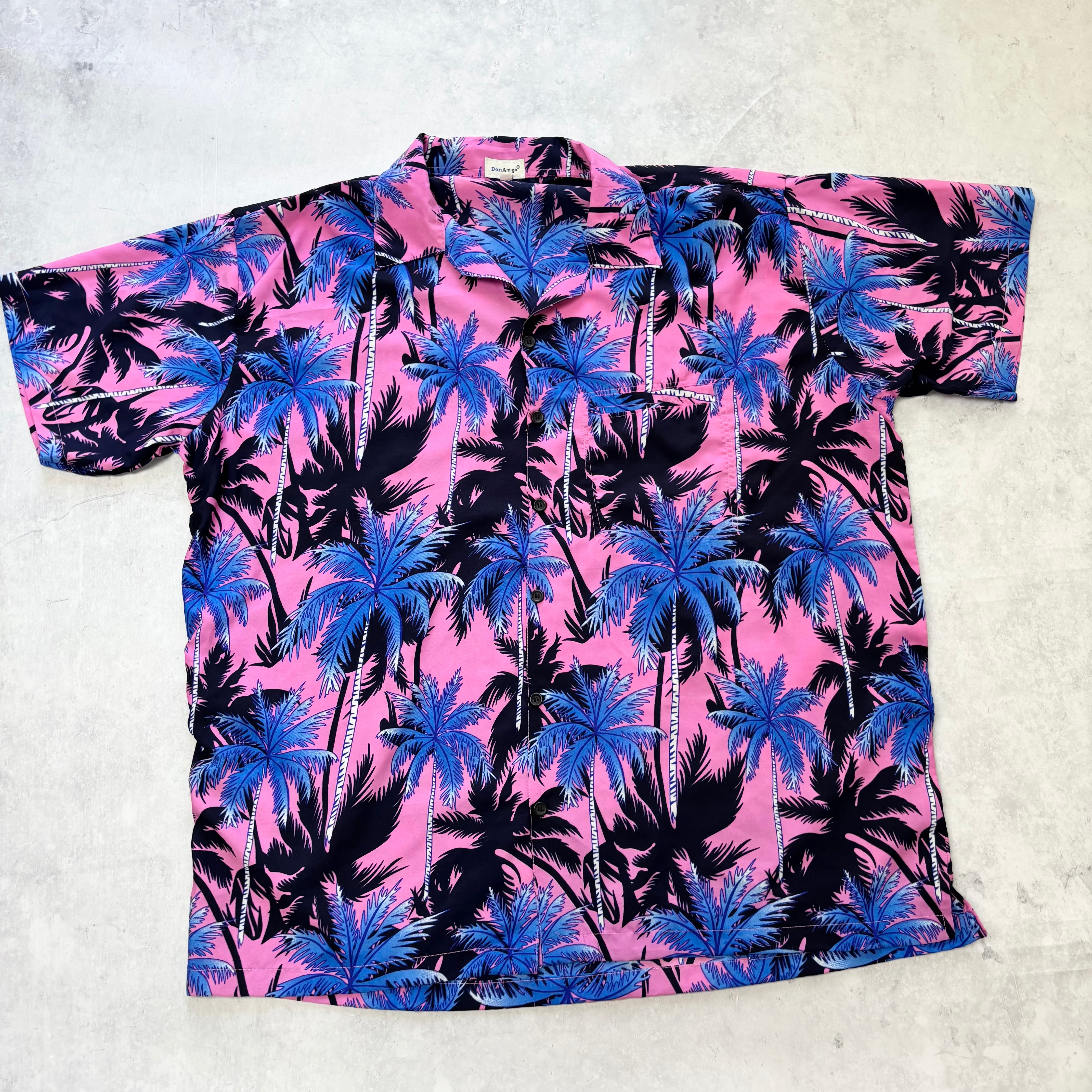 Hawaiian Shirt Mens XXL Pink Floral Aloha Short Sleeve Polyester (E)