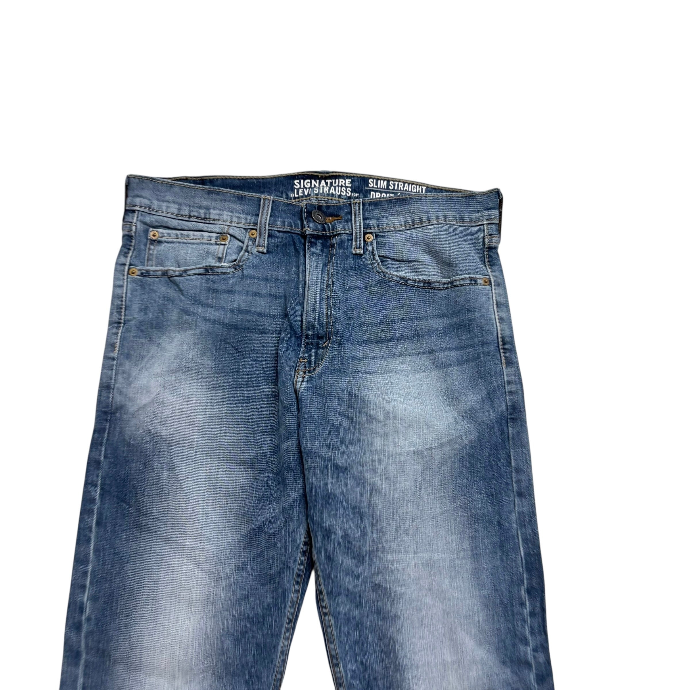 Levis Signature Jeans W34 L32 Mens Mid Blue Slim Straight Stretch Denim (E)