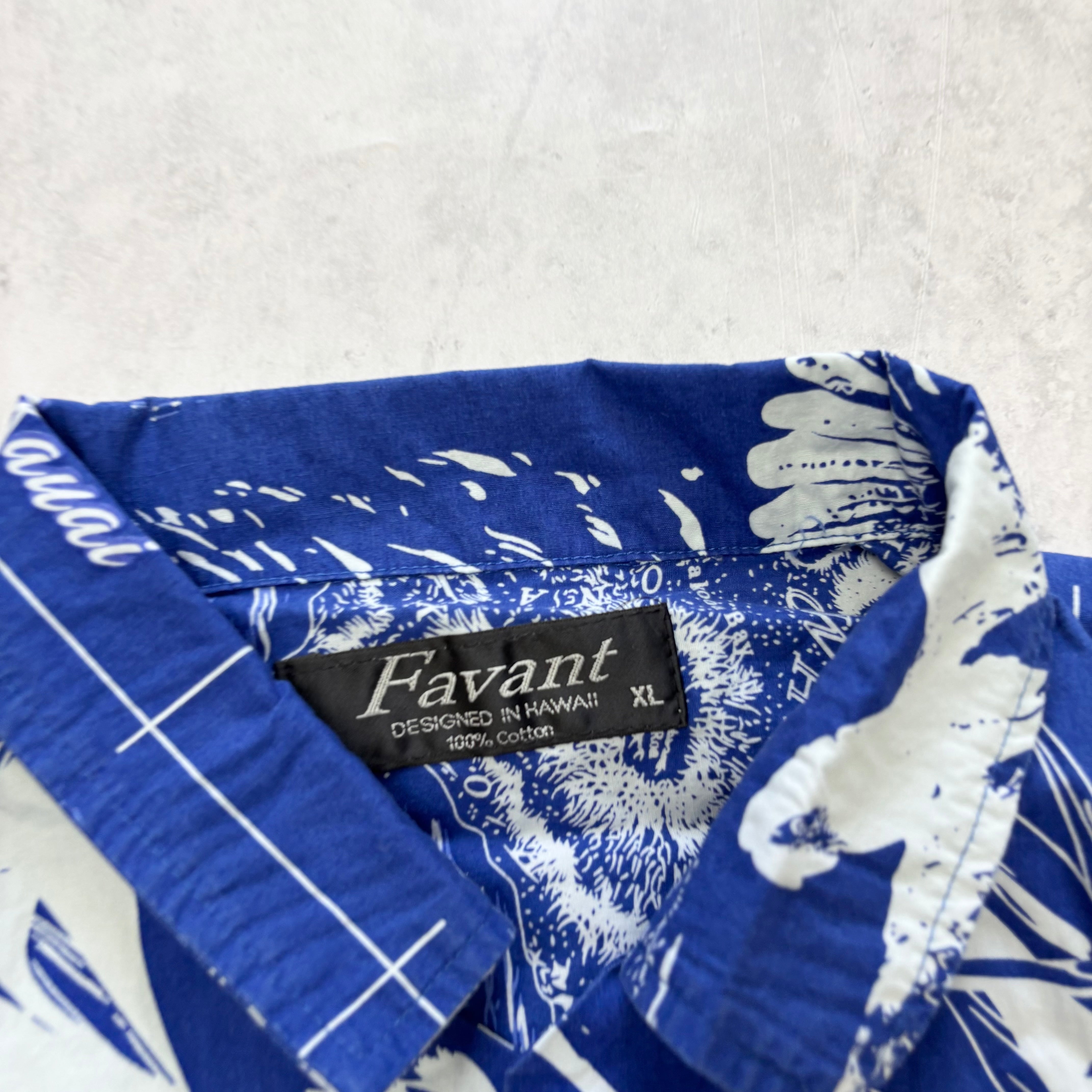 Vintage Hawaiian Shirt Mens XL Blue Floral Aloha Short Sleeve Cotton (E)
