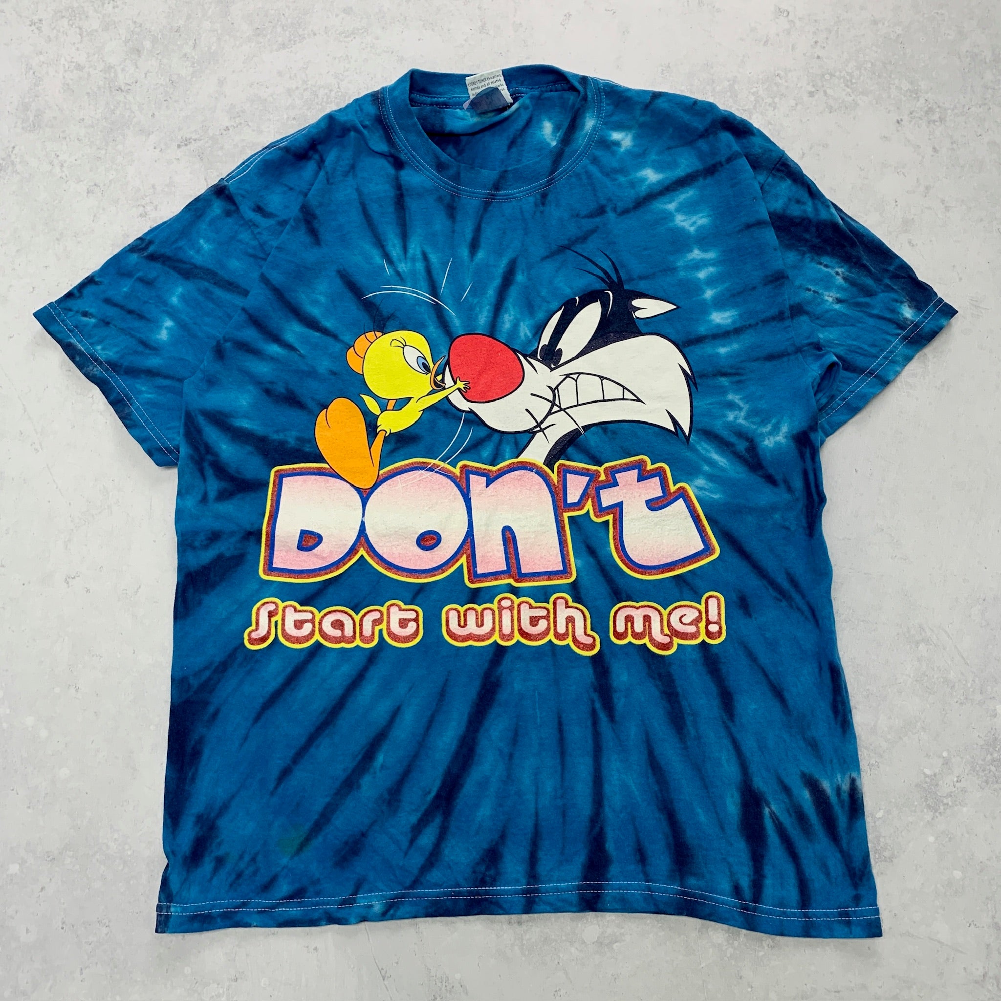 Vintage T Shirt Mens Large Blue Graphic Print 00s Looney Tunes Cartoon