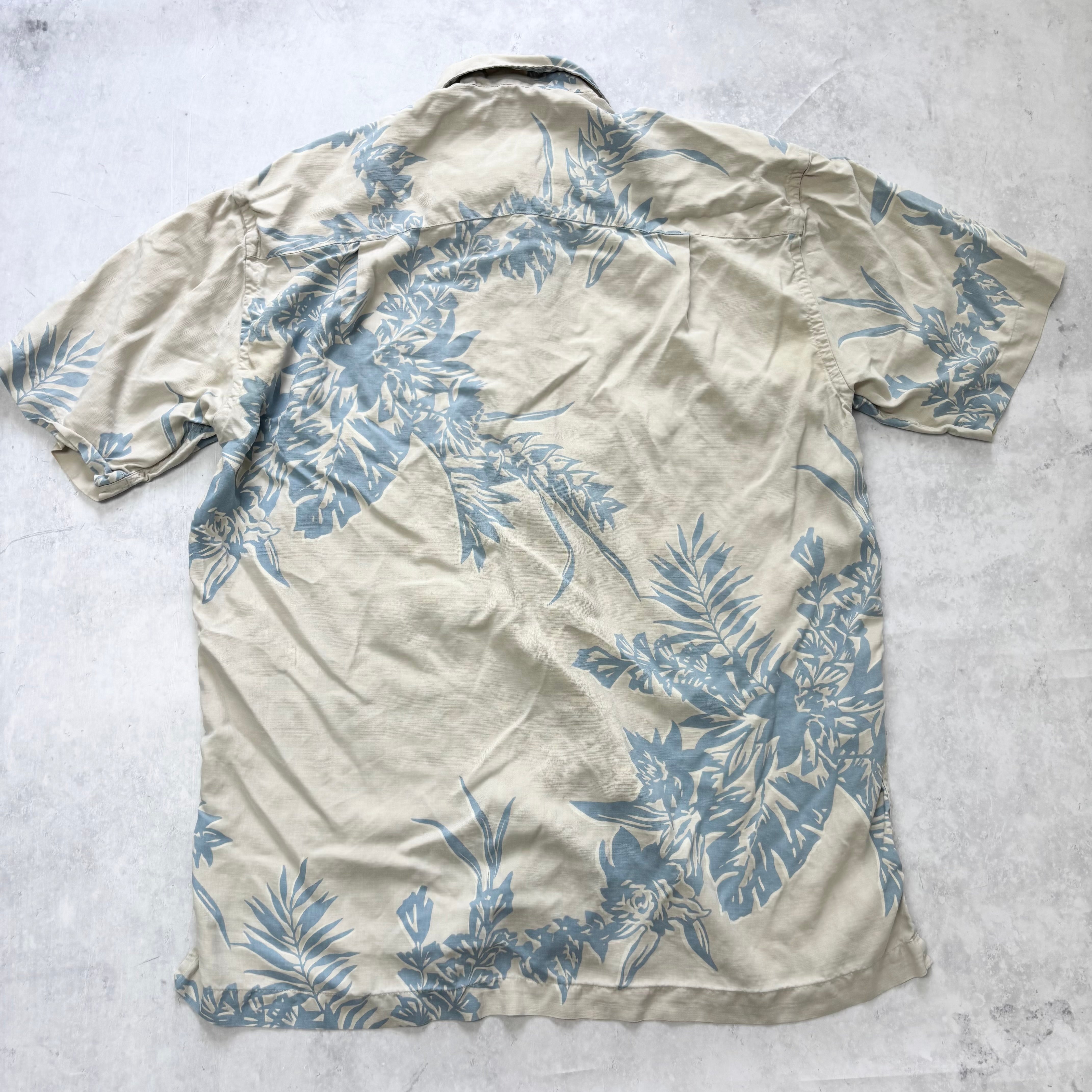 Nautica Hawaiian Shirt Mens Large Cream Floral Aloha Short Sleeve Silk (E)