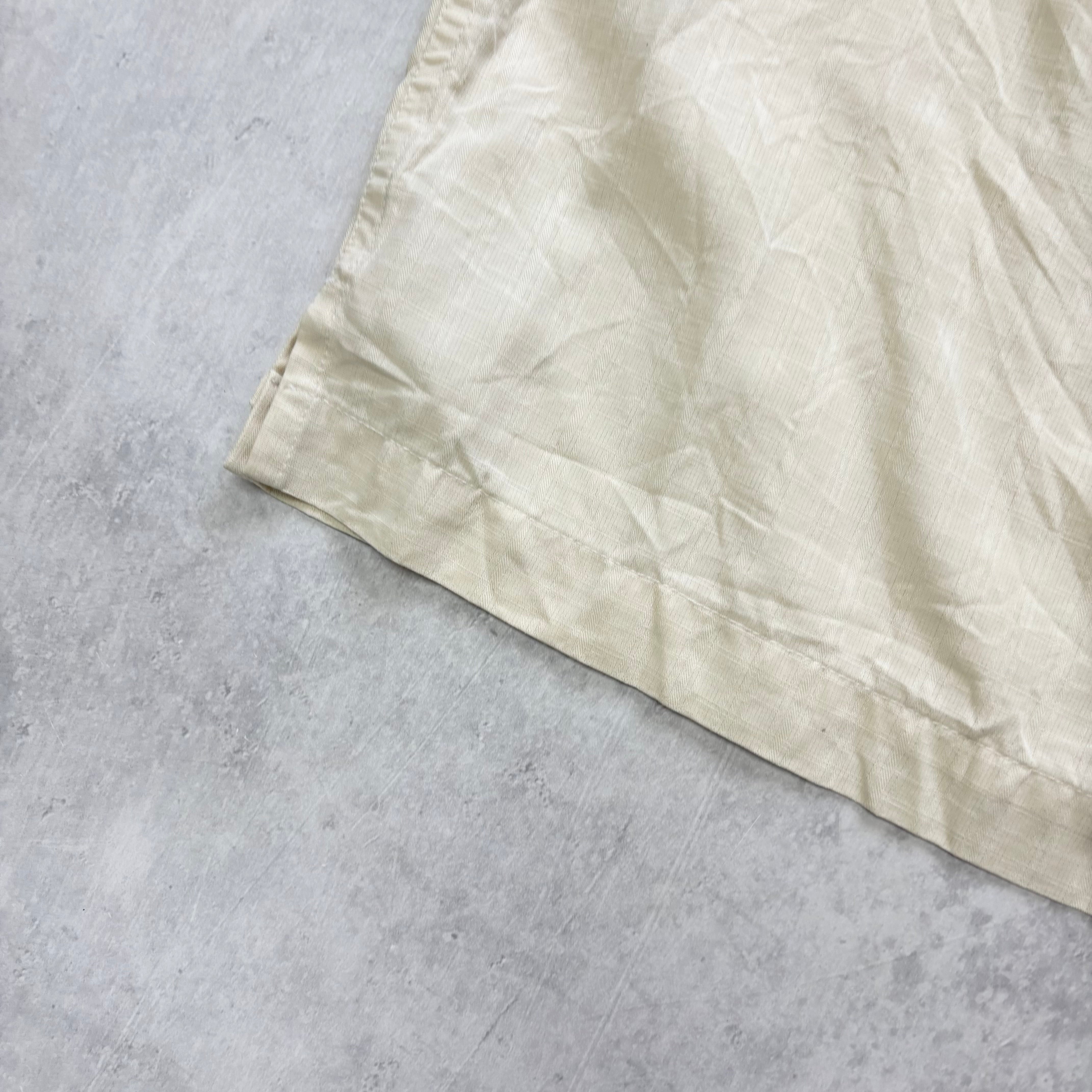 Vintage Hawaiian Shirt Mens XL Cream White Short Sleeve Silk Fit (E)