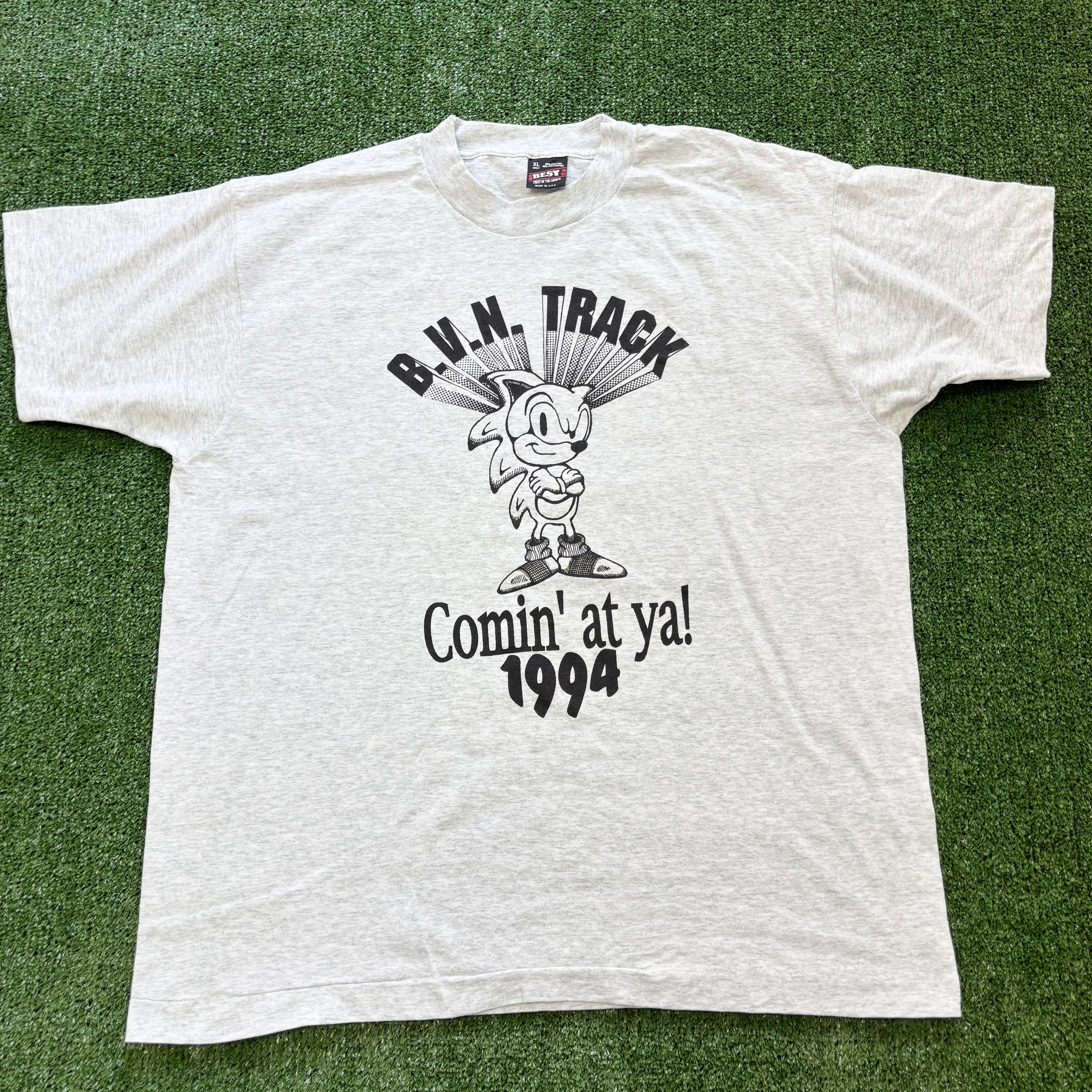 Vintage T Shirt Mens XL Grey Single Stitch Graphic Print 90s USA Track (E)