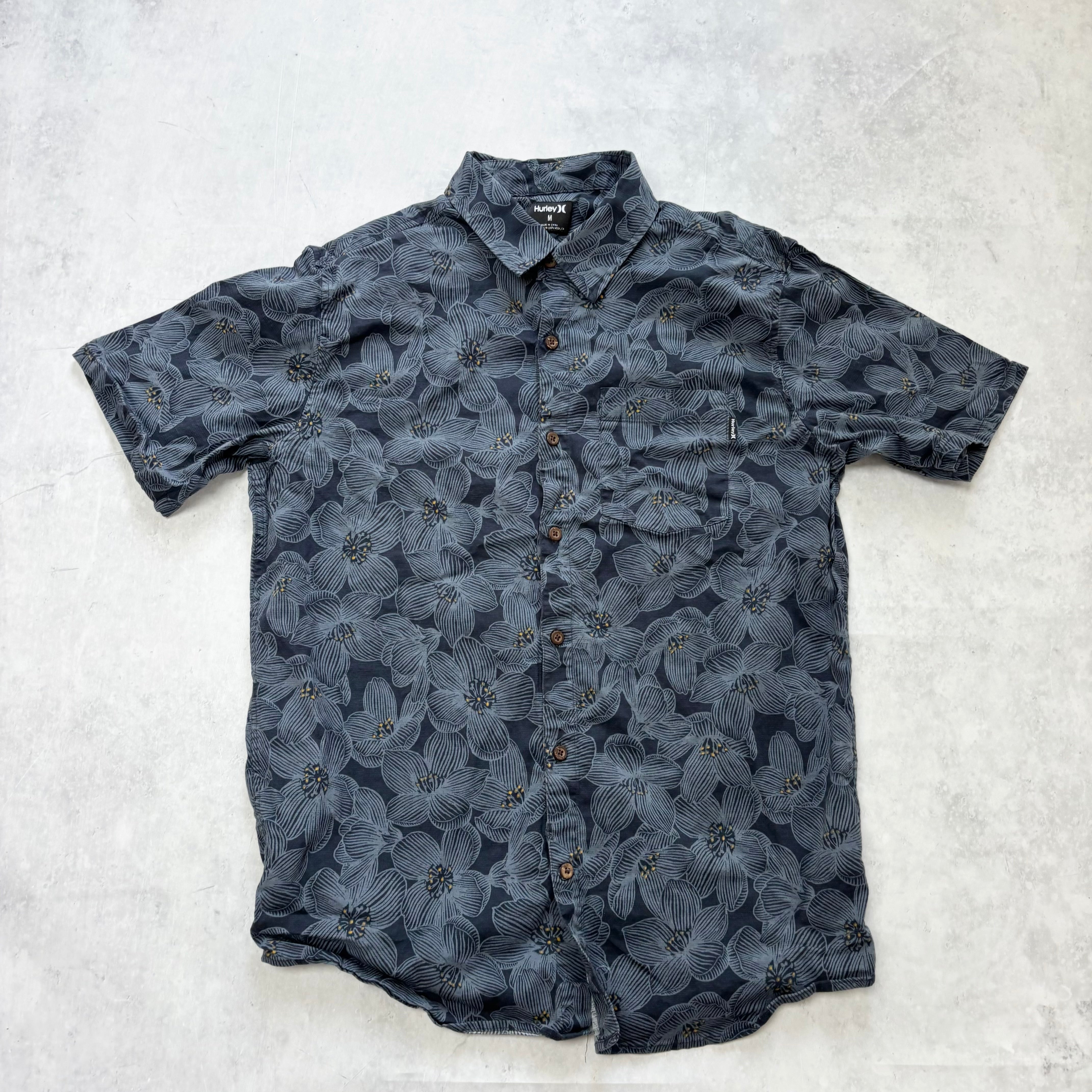Hurley Shirt Mens Small Navy Floral Aloha Short Sleeve Cotton (E)