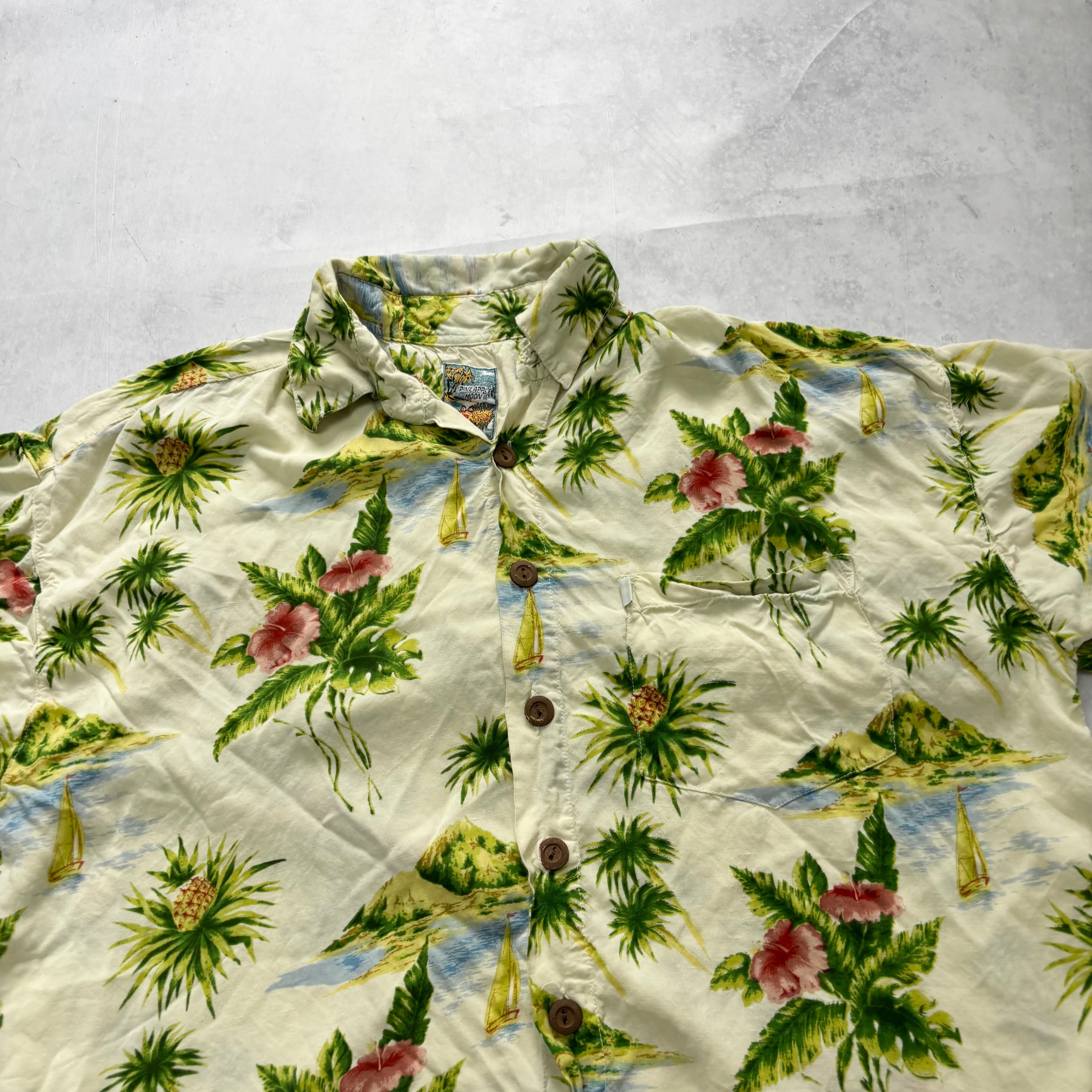 Vintage Hawaiian Shirt Mens XL Yellow Floral Aloha Short Sleeve (E)