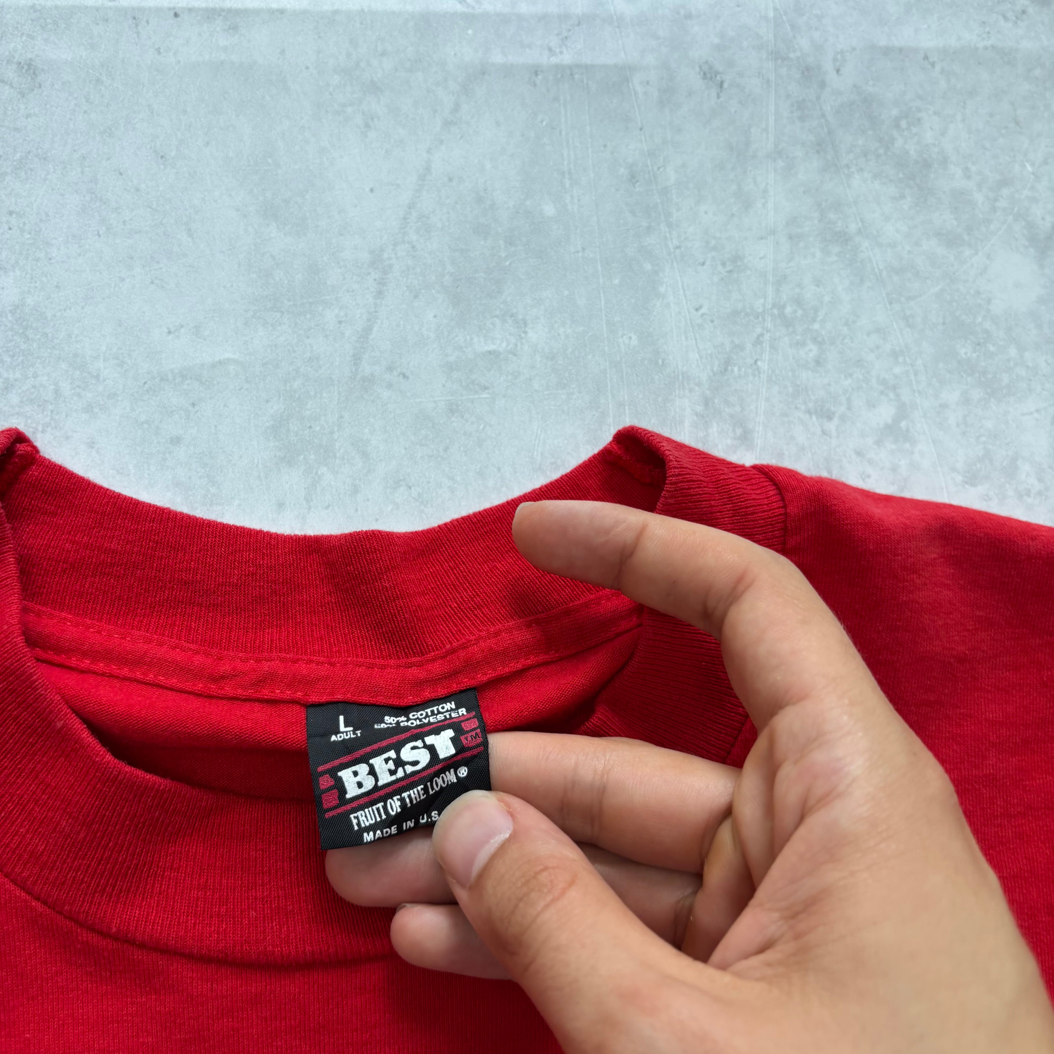 Vintage T Shirt Mens Large Red Single Stitch Graphic Print 90s College (E)