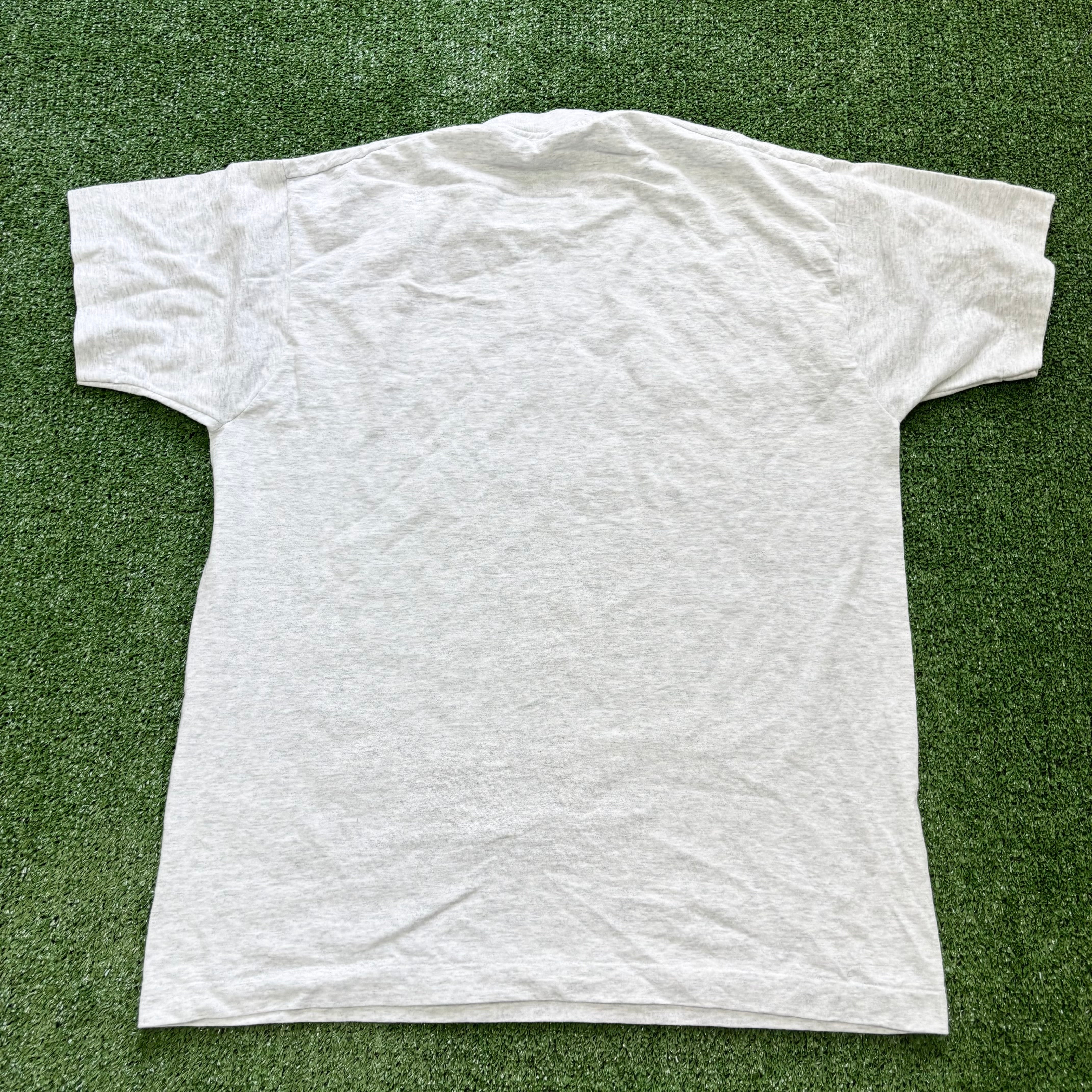 Vintage T Shirt Mens Large Grey Single Stitch Graphic Print 90s USA Run (E)