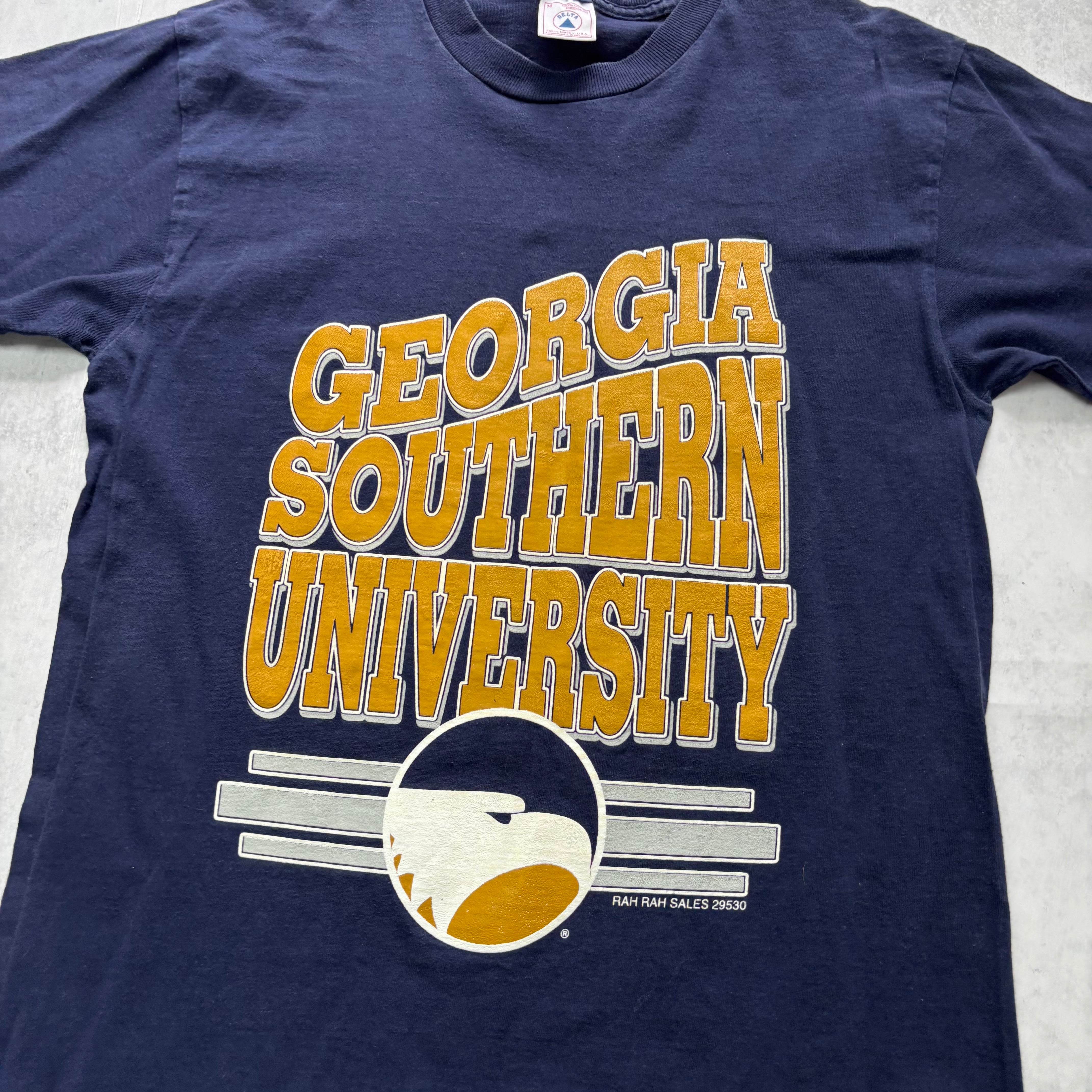 Vintage T Shirt Mens Medium Navy Blue Single Stitch Graphic Print 90s College (E)