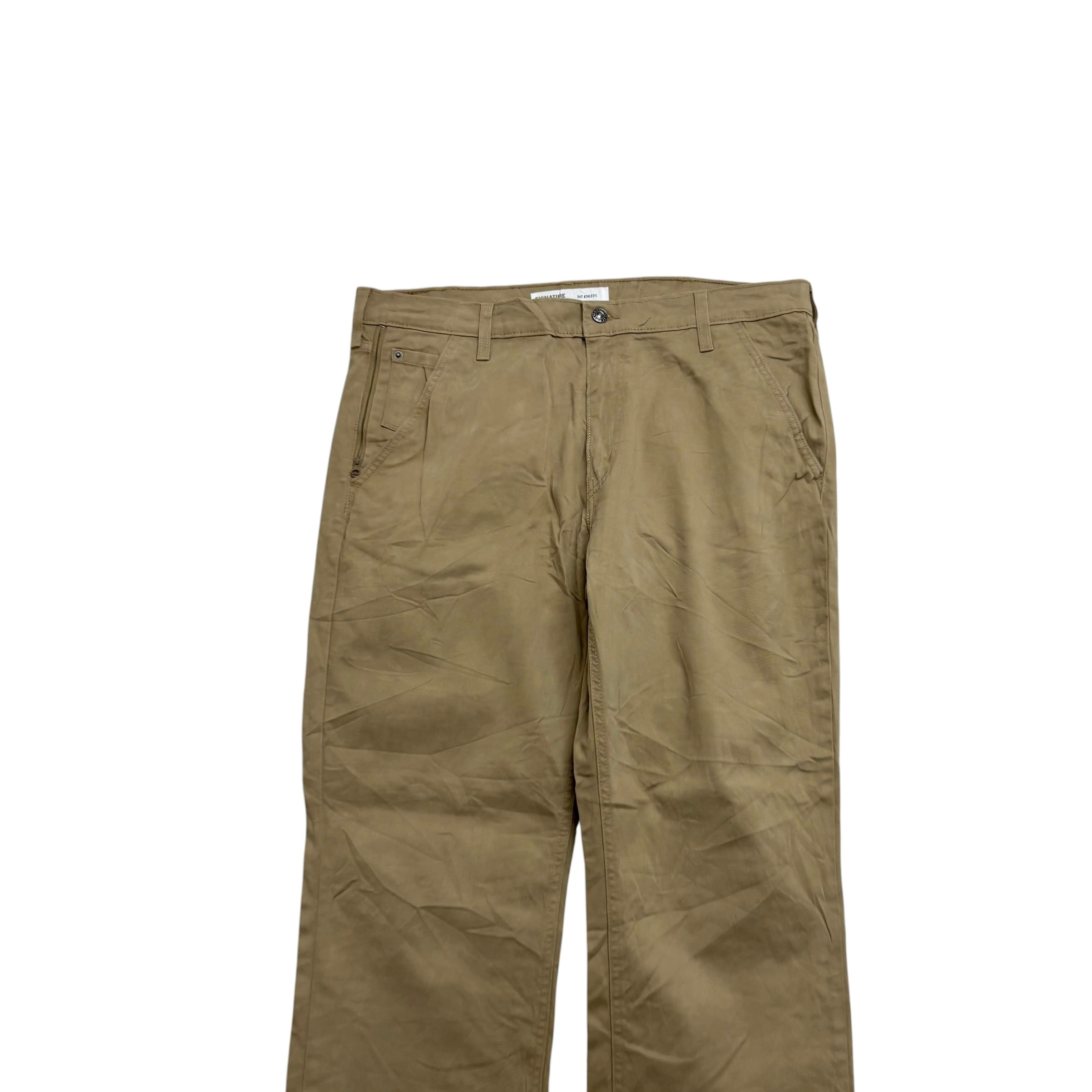 Levis Signature Trousers W38 L30 Mens Beige Athletic Fit Stretch Pants (E)