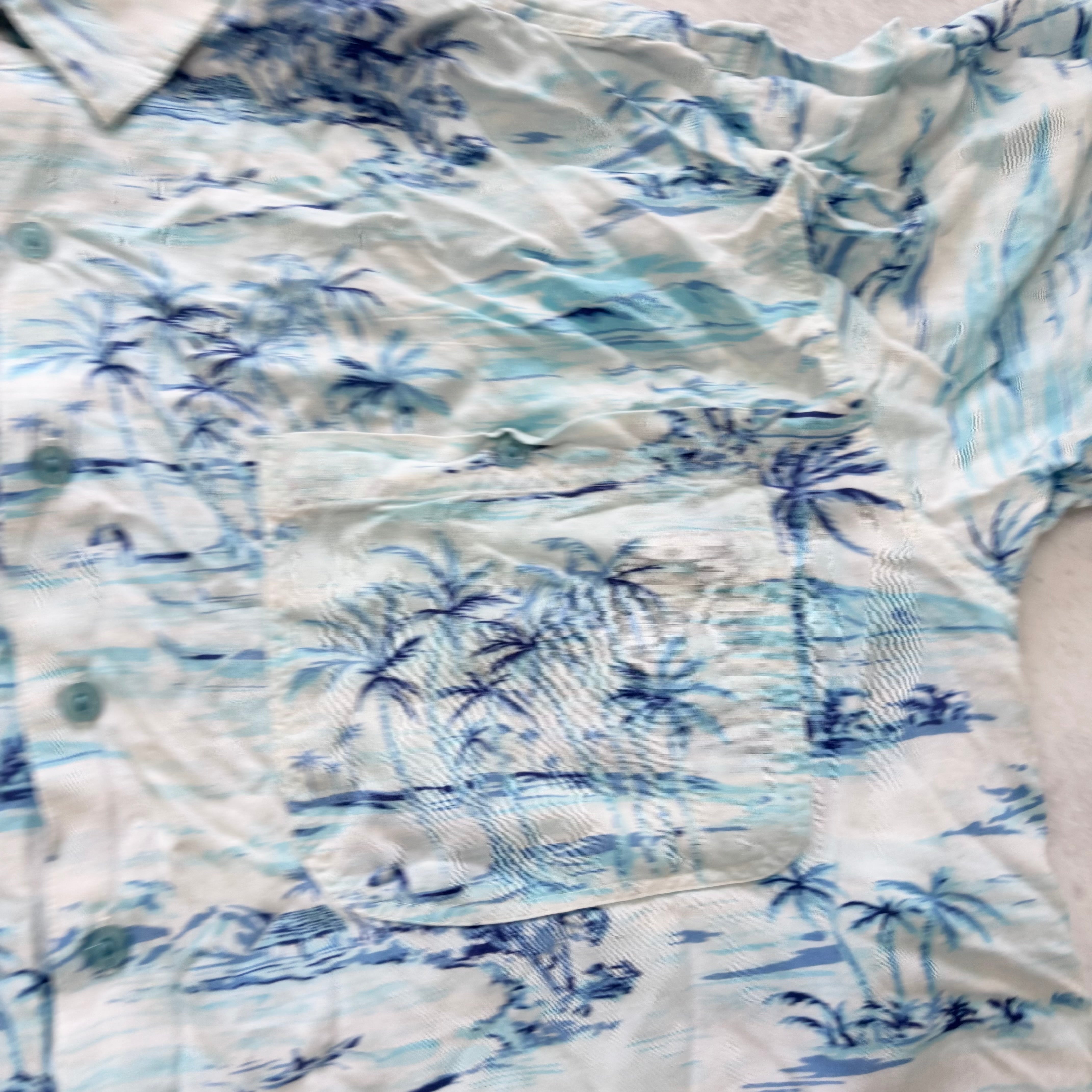 Vintage Hawaiian Shirt Mens Small Blue Floral Aloha Short Sleeve Rayon (E)