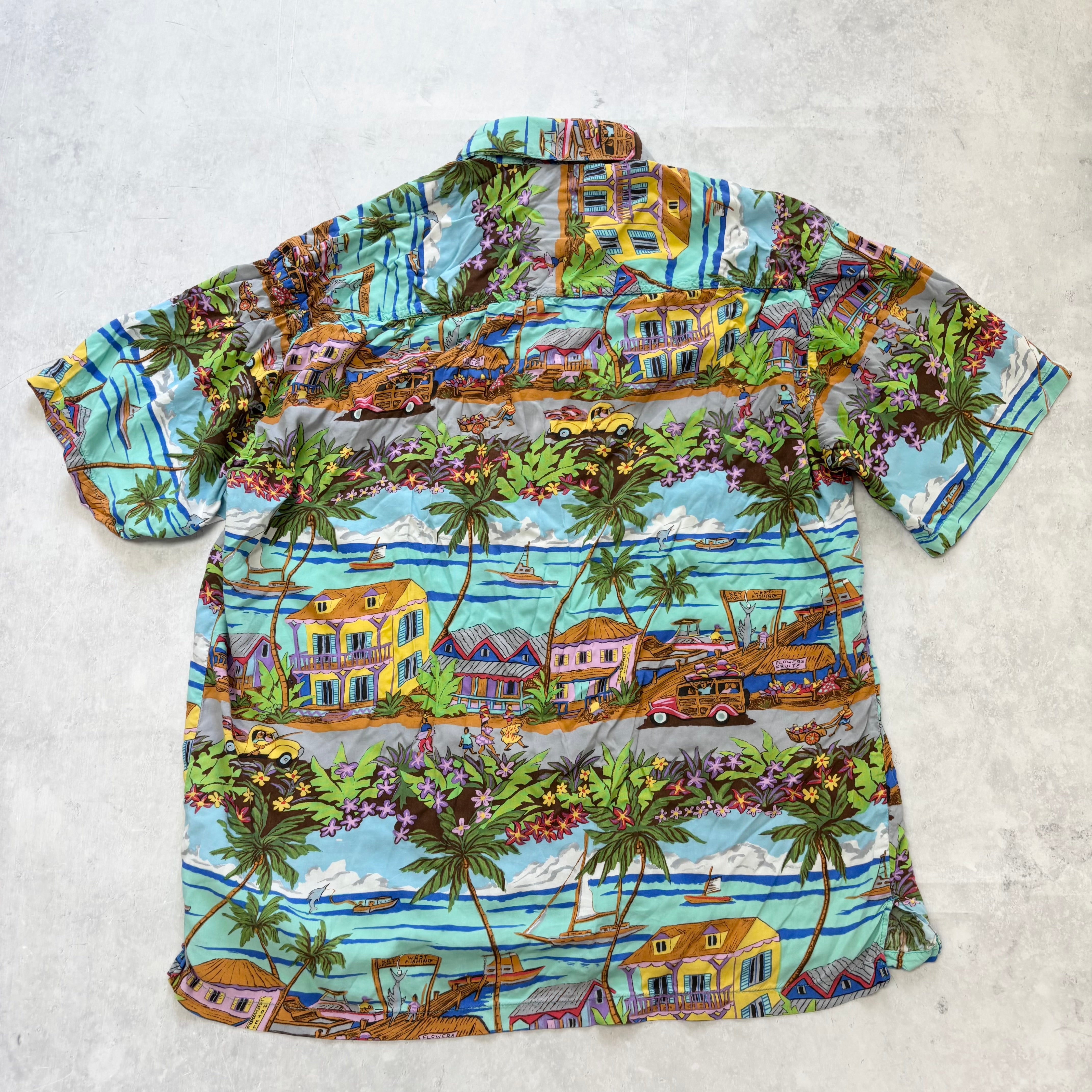 Vintage Hawaiian Shirt Mens Medium Blue Short Sleeve Rayon (E)