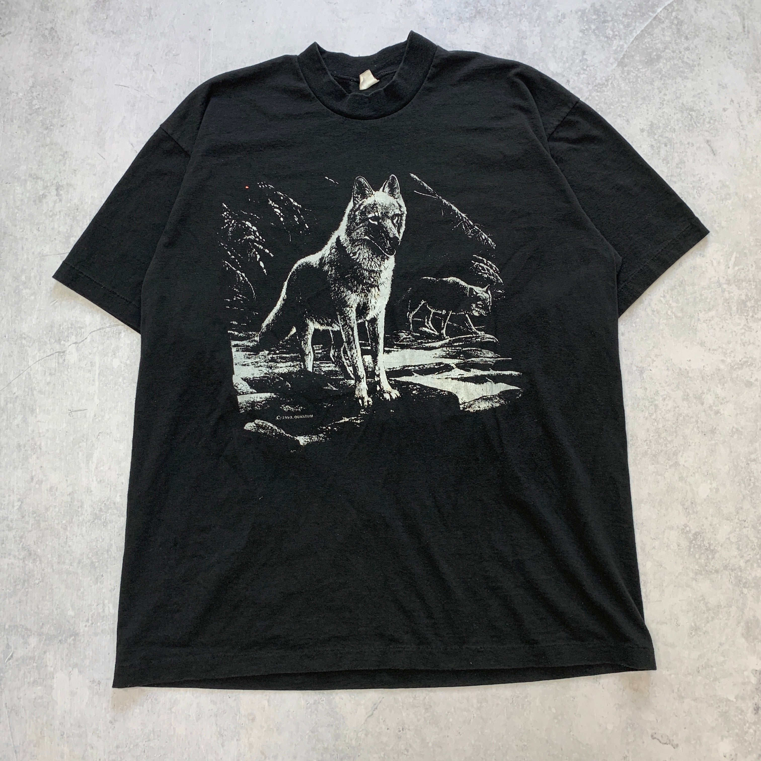 Vintage T Shirt Mens XL Black Single Stitch Graphic Print 90s Wolf Wolves