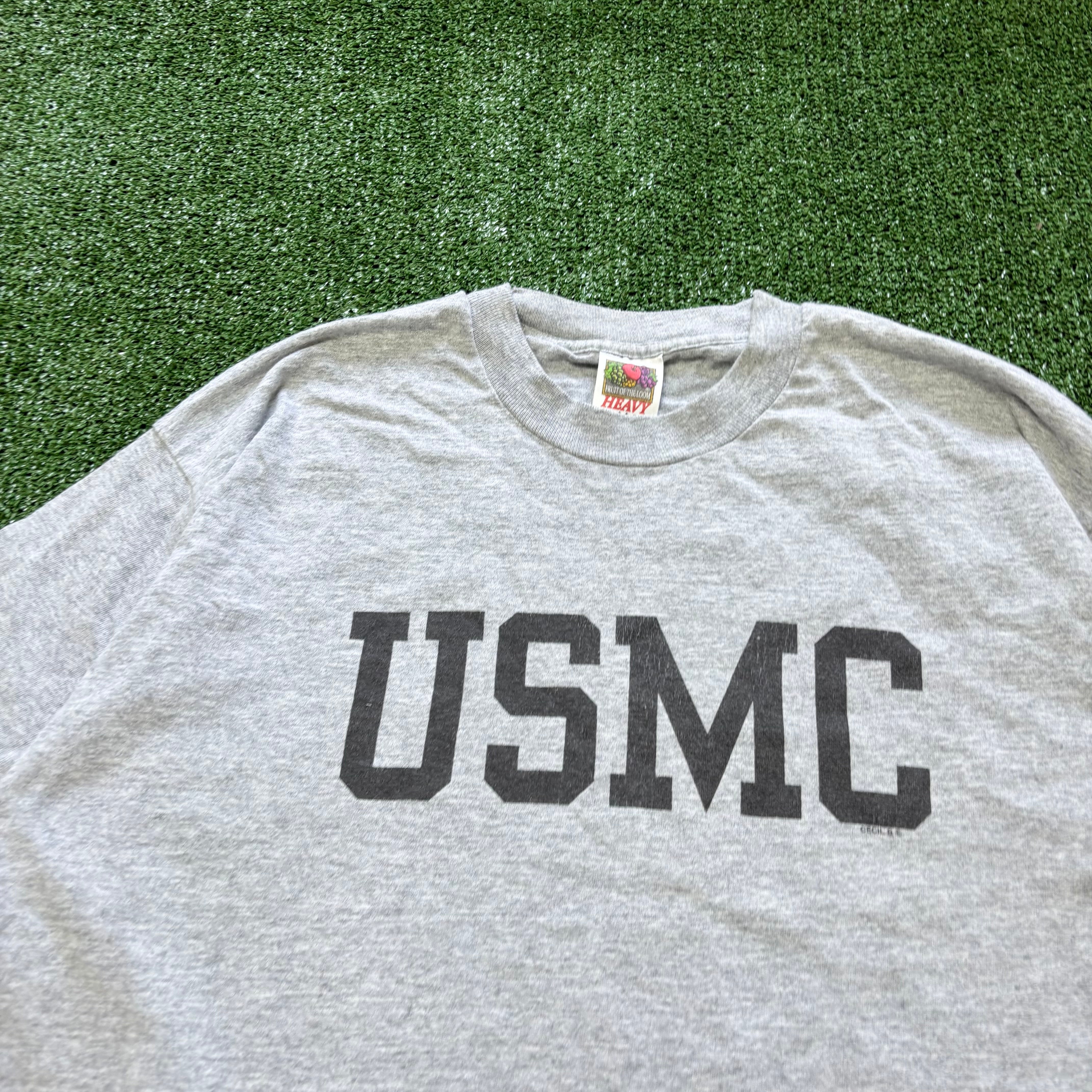 Vintage T Shirt Mens XL Grey Single Stitch Graphic Print 90s USMC Army