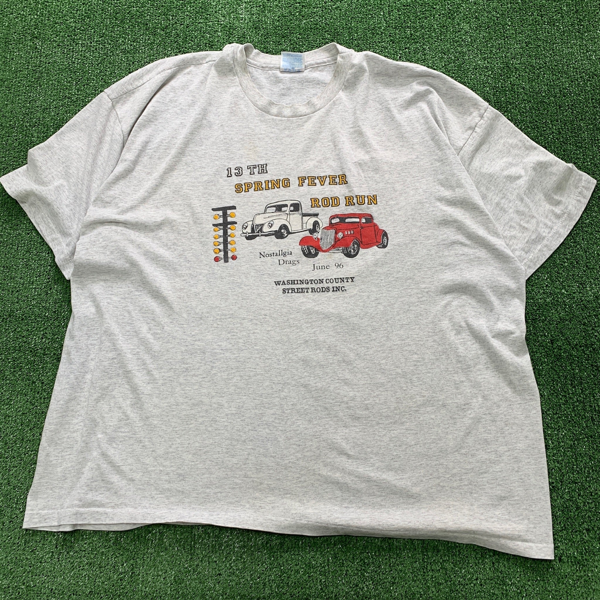 Vintage T Shirt Mens 3XL Grey Single Stitch Graphic Print 90s USA Cars