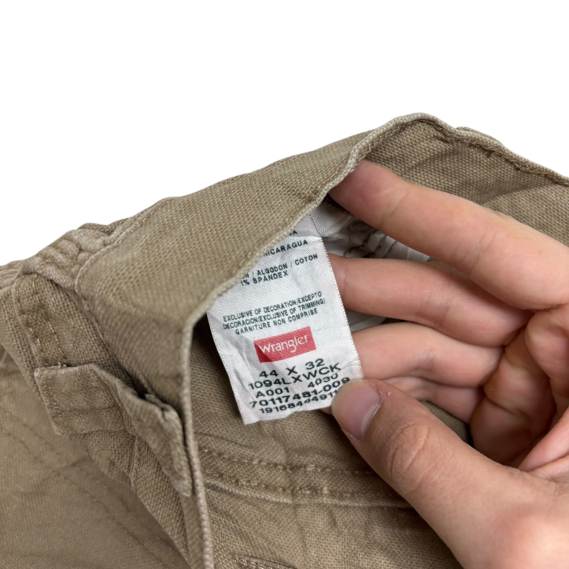 Wrangler Carpenter Pants W44 L32 Mens Beige Relaxed Straight Stretch Trouser (E)