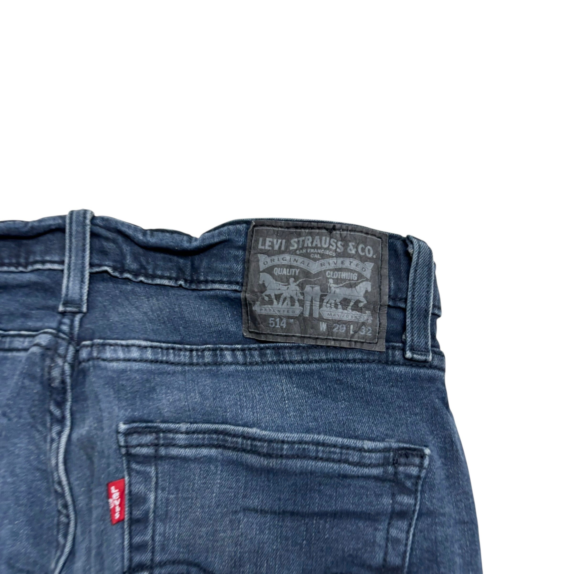 Levis 514 Jeans W29 L32 Mens Navy Blue Regular Straight Fit Stretch Denim (E)