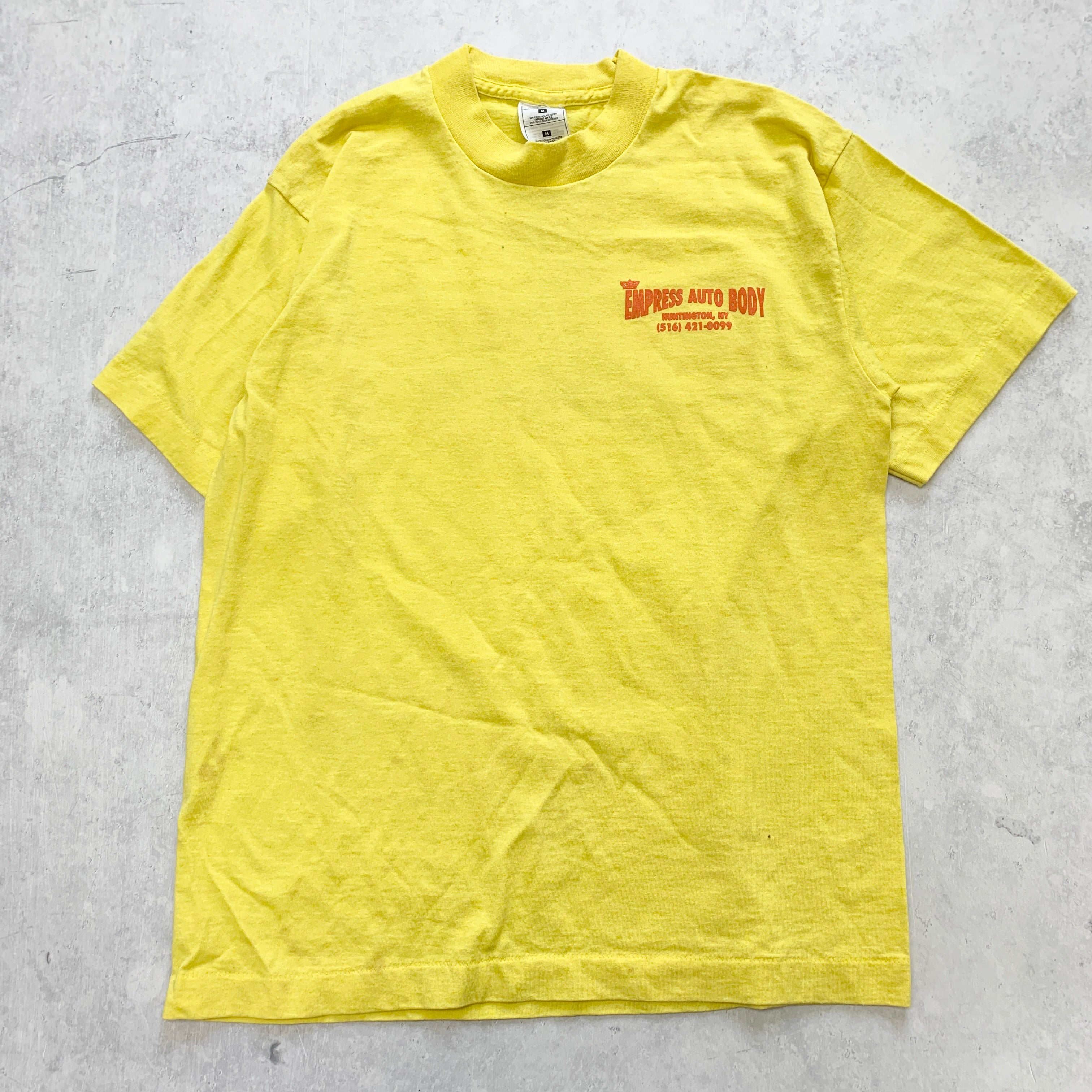 Vintage T Shirt Mens Small Yellow Single Stitch Graphic Print 90s USA Car Auto