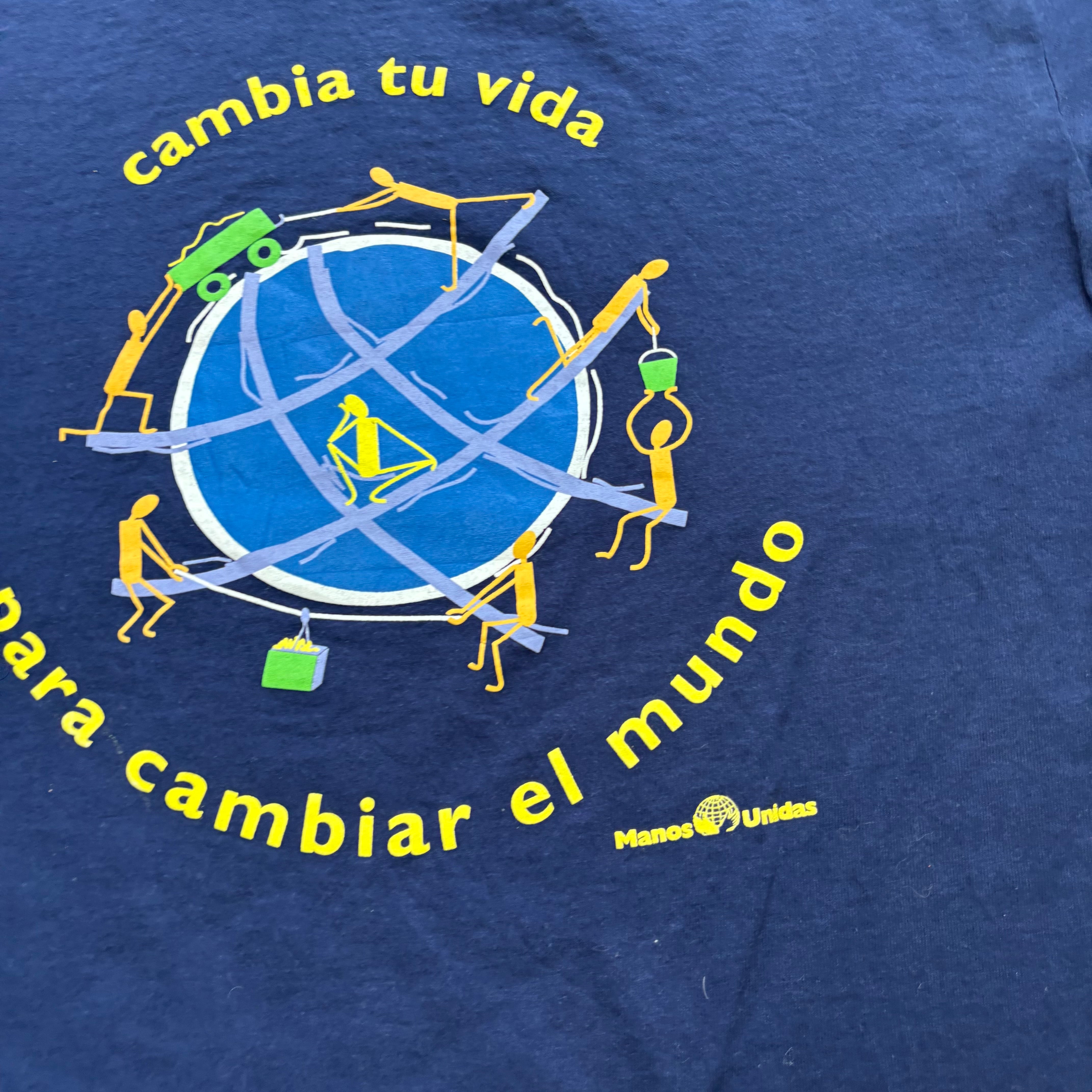 Vintage T Shirt Mens Medium Navy Blue Single Stitch Graphic Print 90s (E)