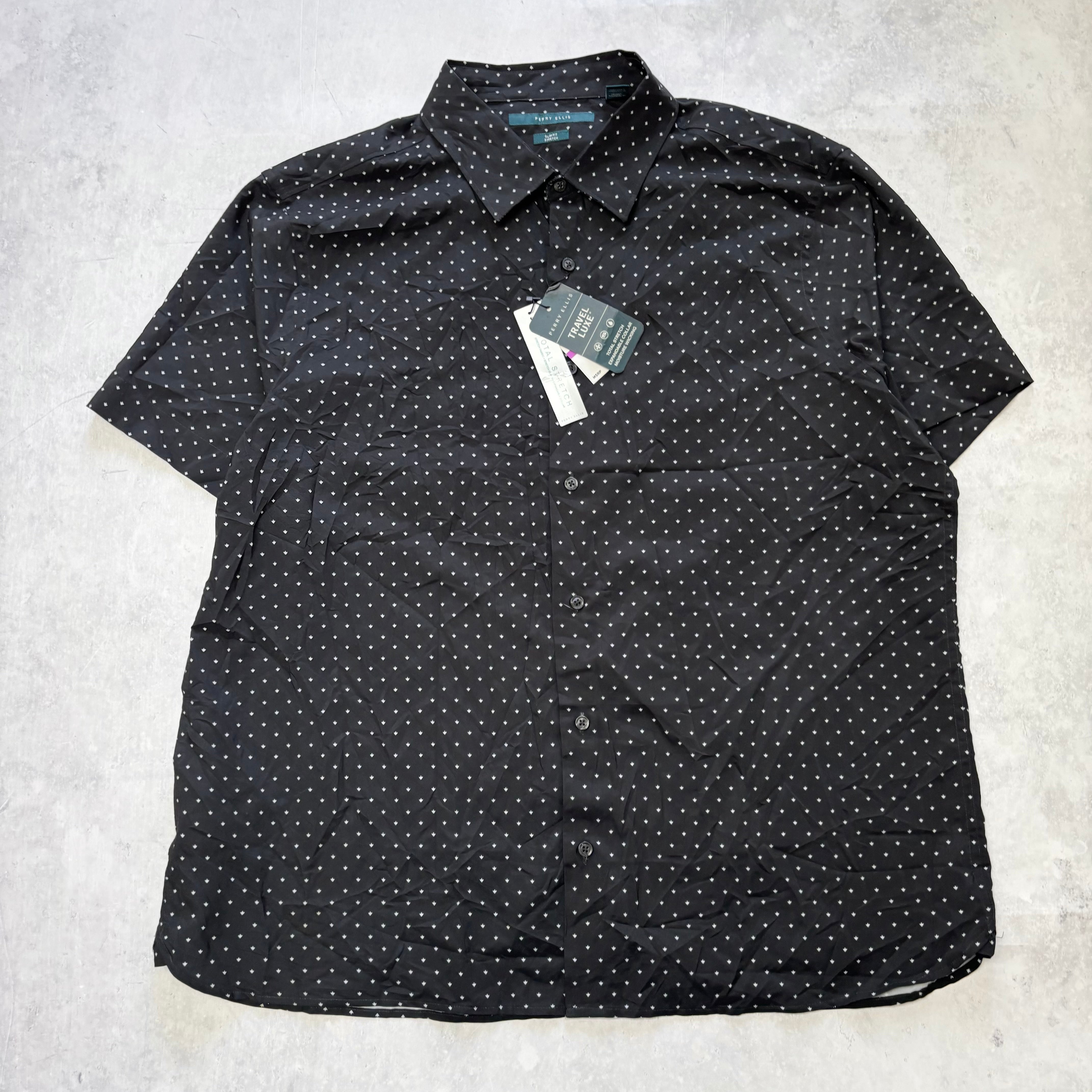 Perry Ellis Shirt Mens XXL Black Short Sleeve Slim Fit Polyester (E)