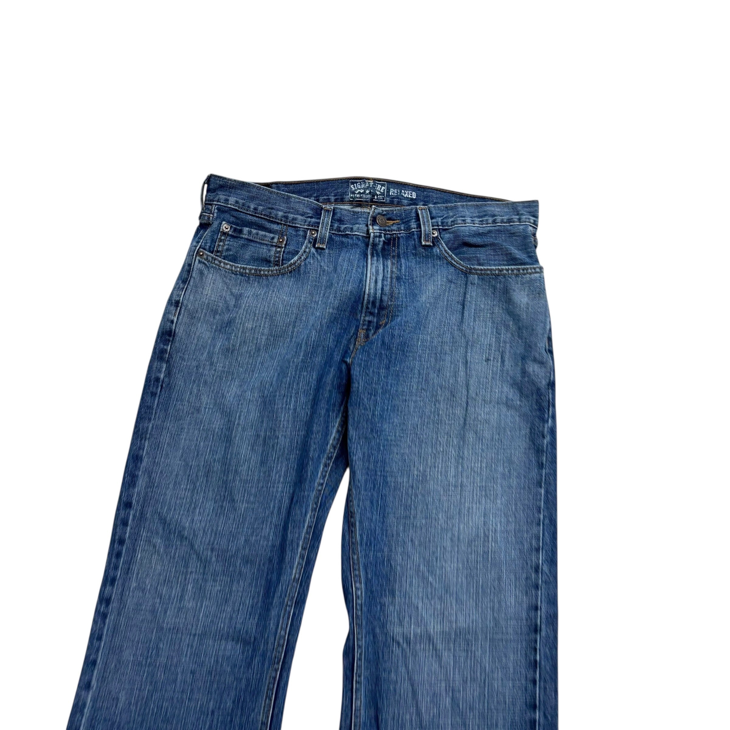 Levis Signature Jeans W34 L32 Mens Mid Blue Relaxed Straight Fit Denim