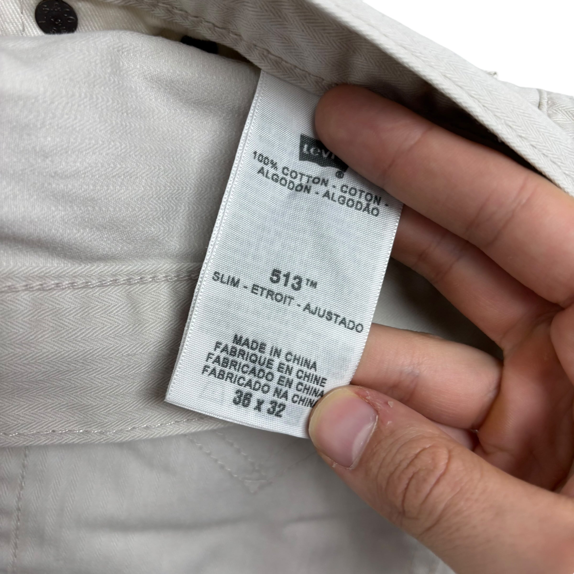 Levis 513 Jeans W36 L32 Mens White Slim Straight Fit Vintage Denim