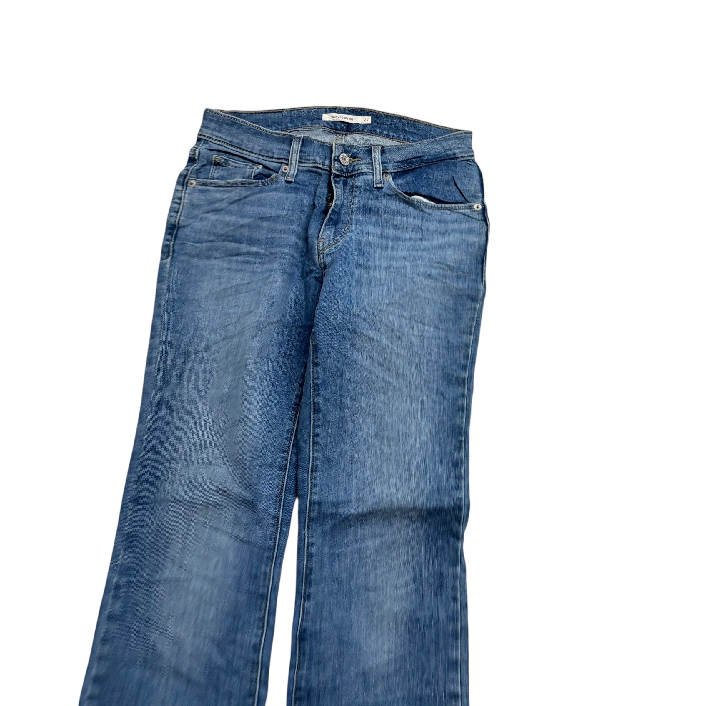 Levis Jeans W27 L30 Womens Curvy Bootcut Mid Blue Stretch Denim (E)