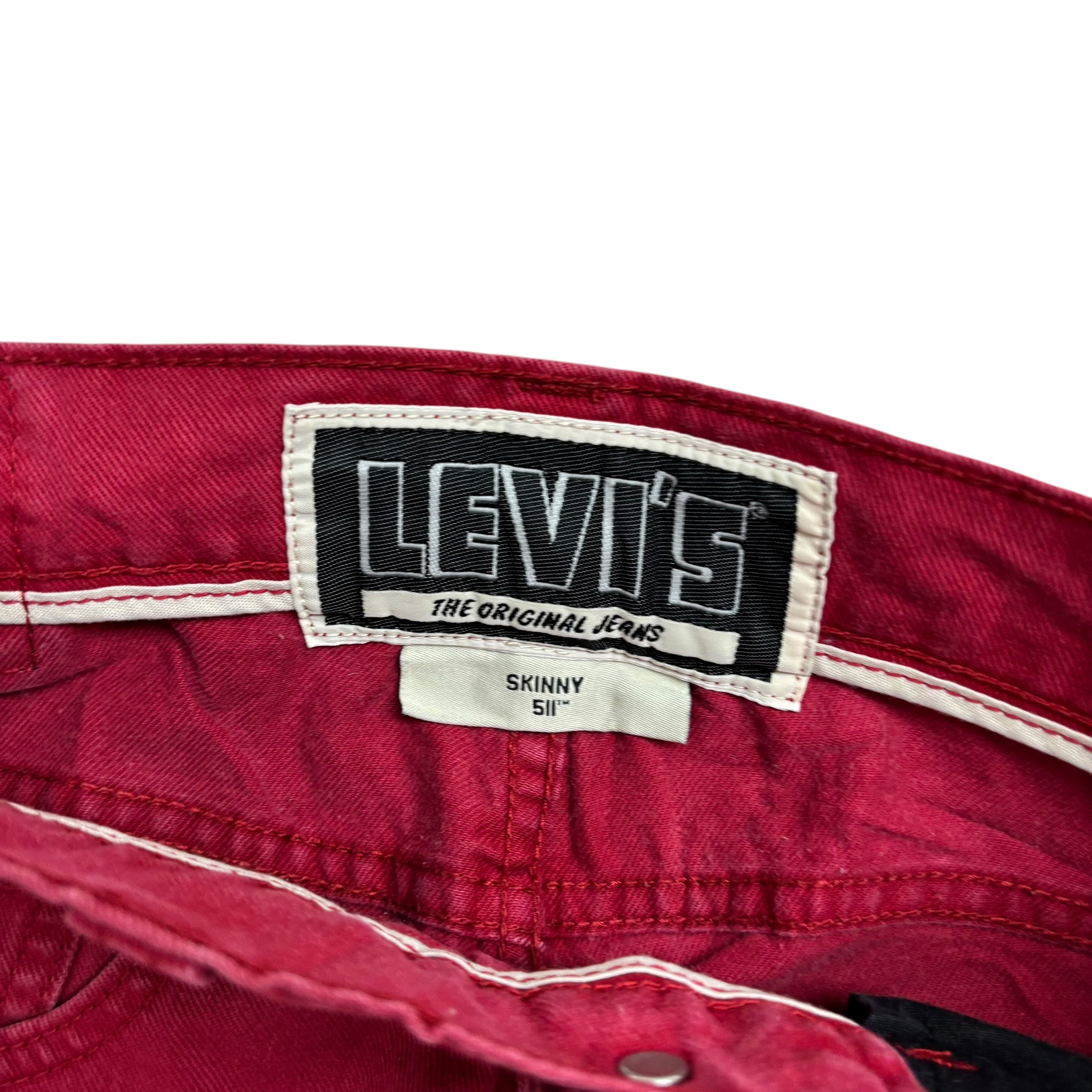 Levis 511 Jeans W32 L32 Mens Red Slim Fit Stretch Vintage Denim