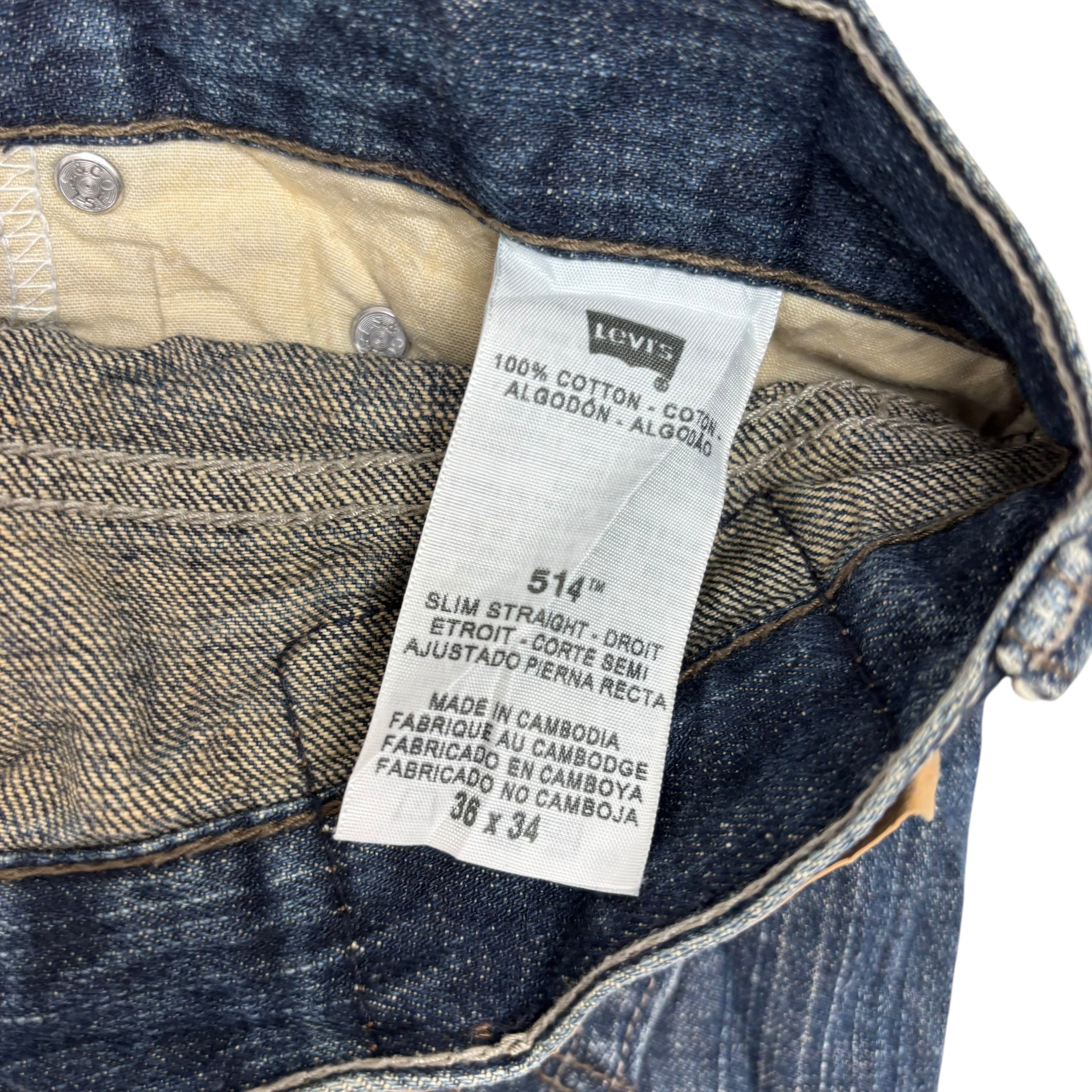 Levis 514 Jeans W36 L34 Mens Dark Blue Regular Straight Fit Vintage Denim (E)