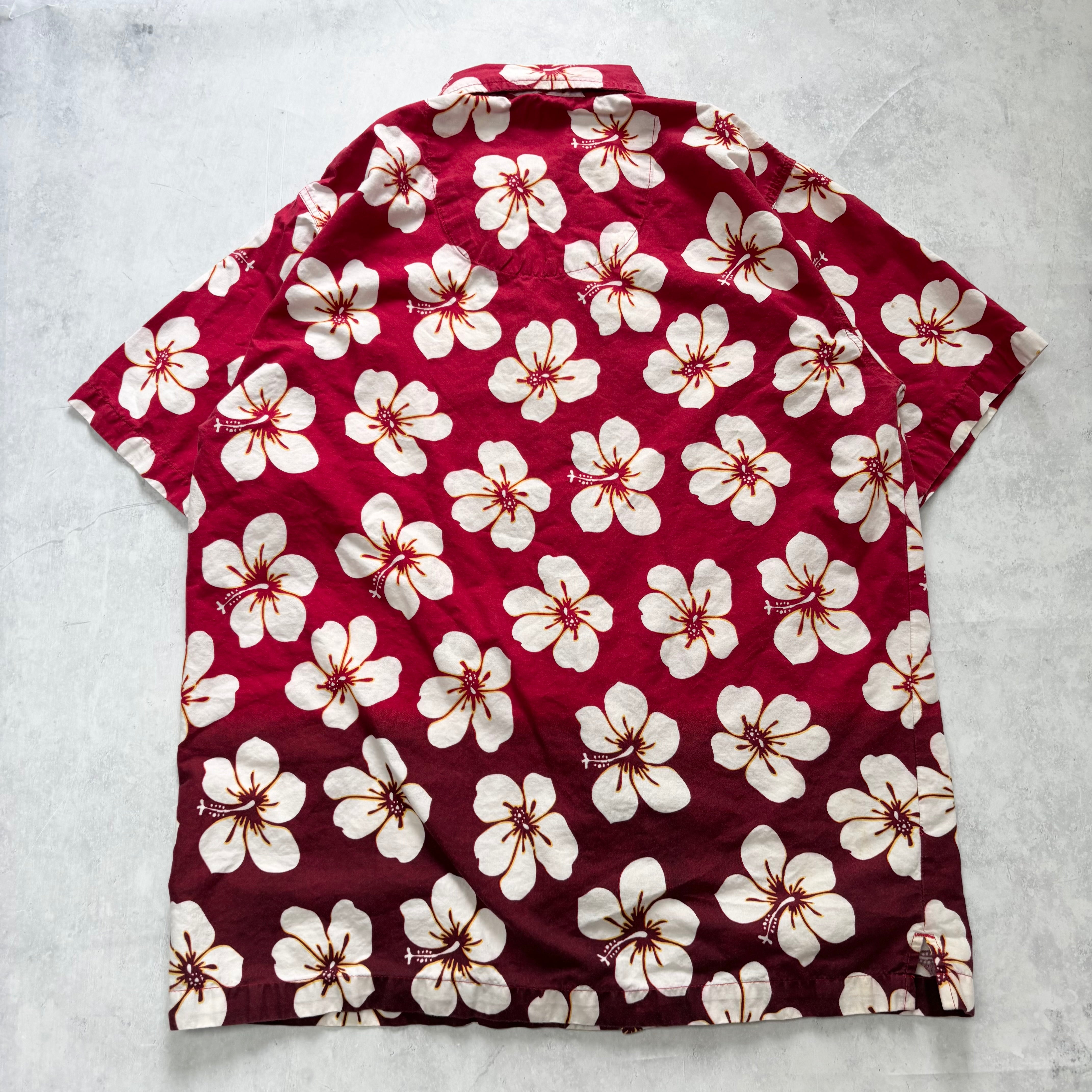 Vintage Hawaiian Shirt Mens Large Red Floral Aloha Short Sleeve Cotton (E)